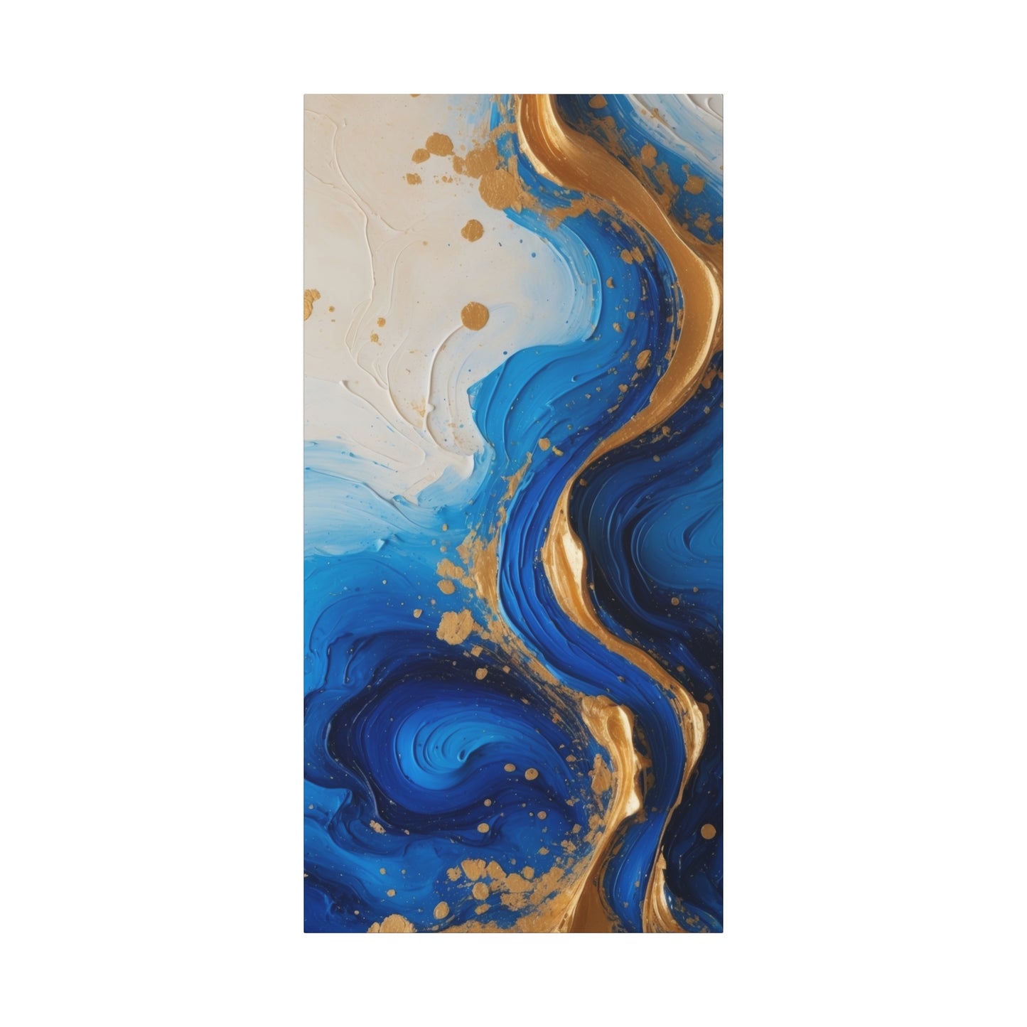Blue and Gold Abstract Fluid Wall Art – Luxury Canvas Print with Textured Paint Swirls for Modern Home Décor