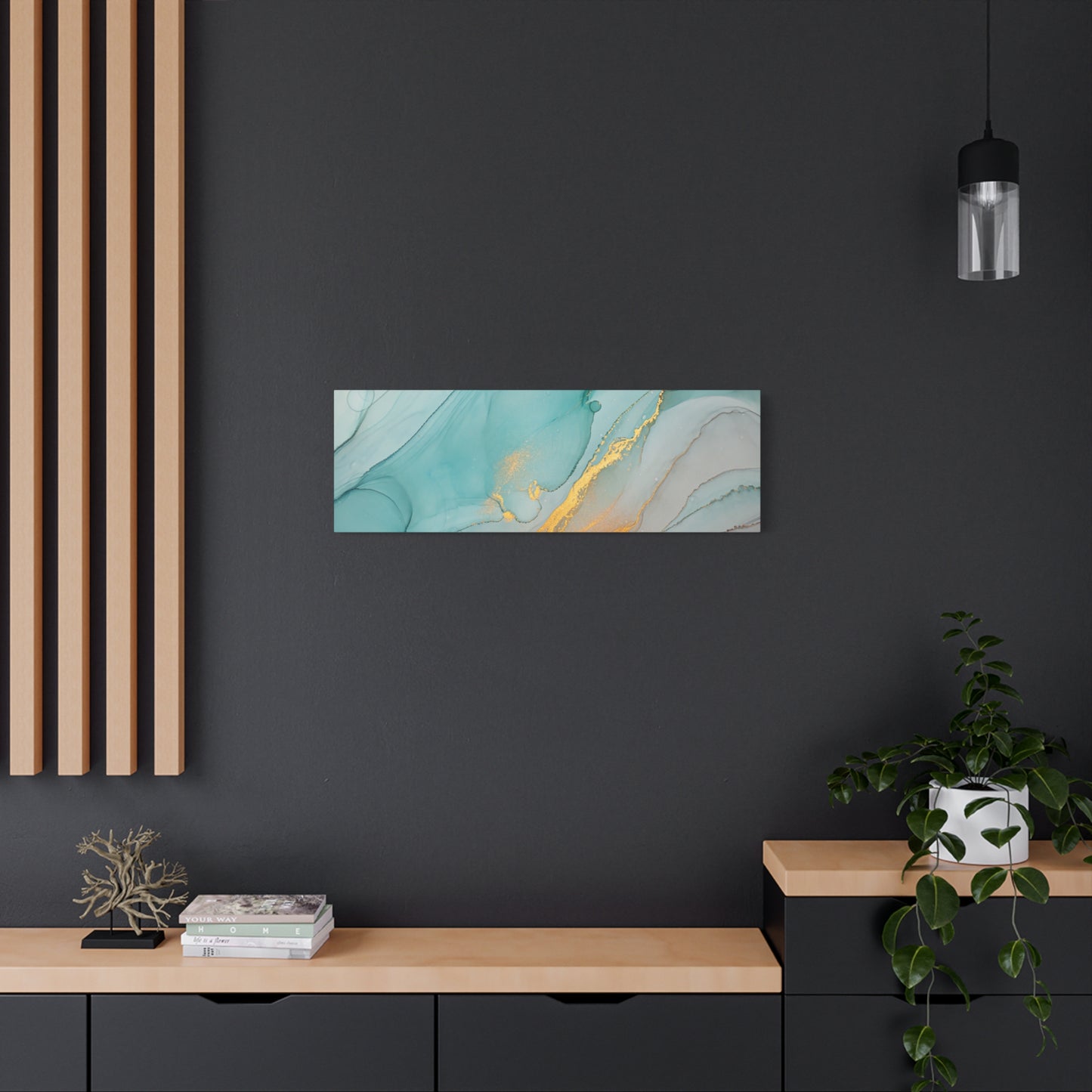 Aqua & Gold Fluid Abstract Canvas Wall Art – Modern Watercolor-Inspired Artwork for Living Room, Bedroom, or Office