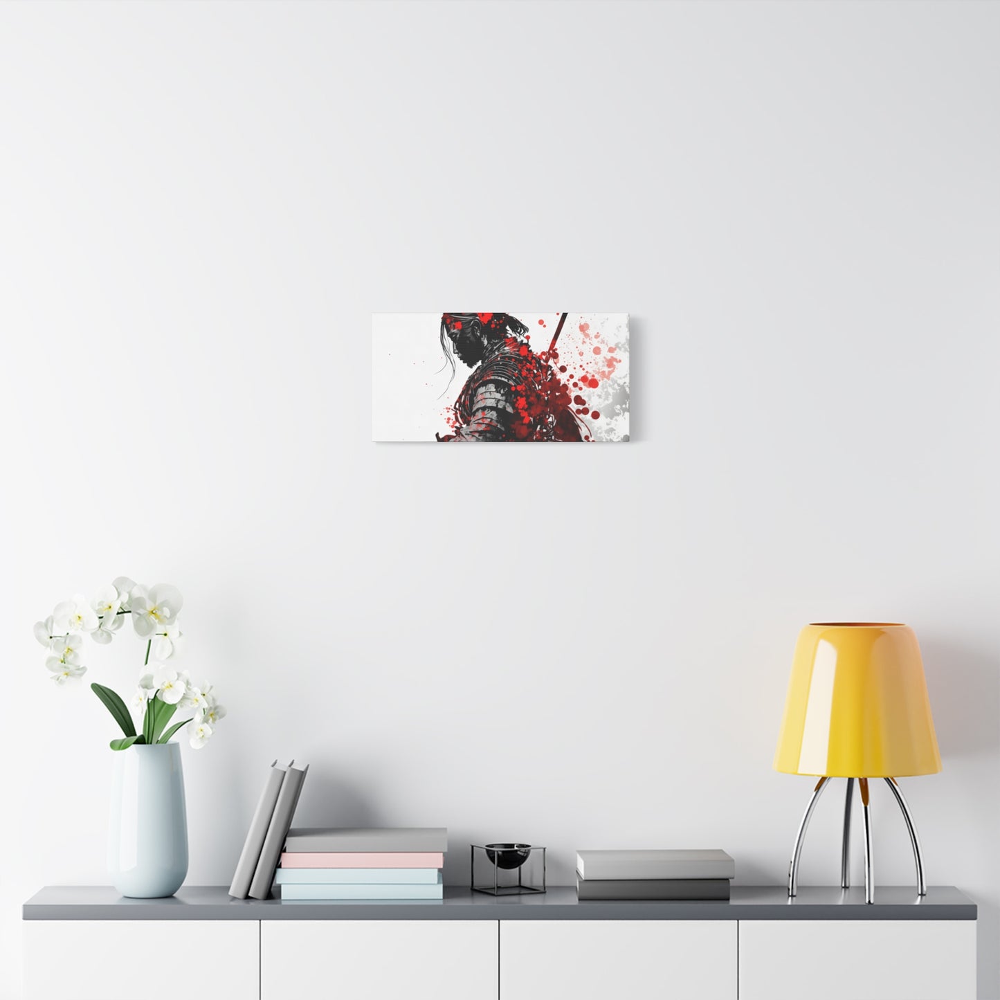 Samurai Warrior Ink Art – Red and Black Japanese Brush Style Canvas Print for Bold, Minimalist Spaces