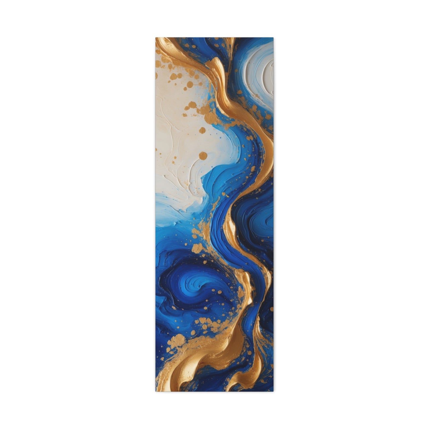 Blue and Gold Abstract Fluid Wall Art – Luxury Canvas Print with Textured Paint Swirls for Modern Home Décor
