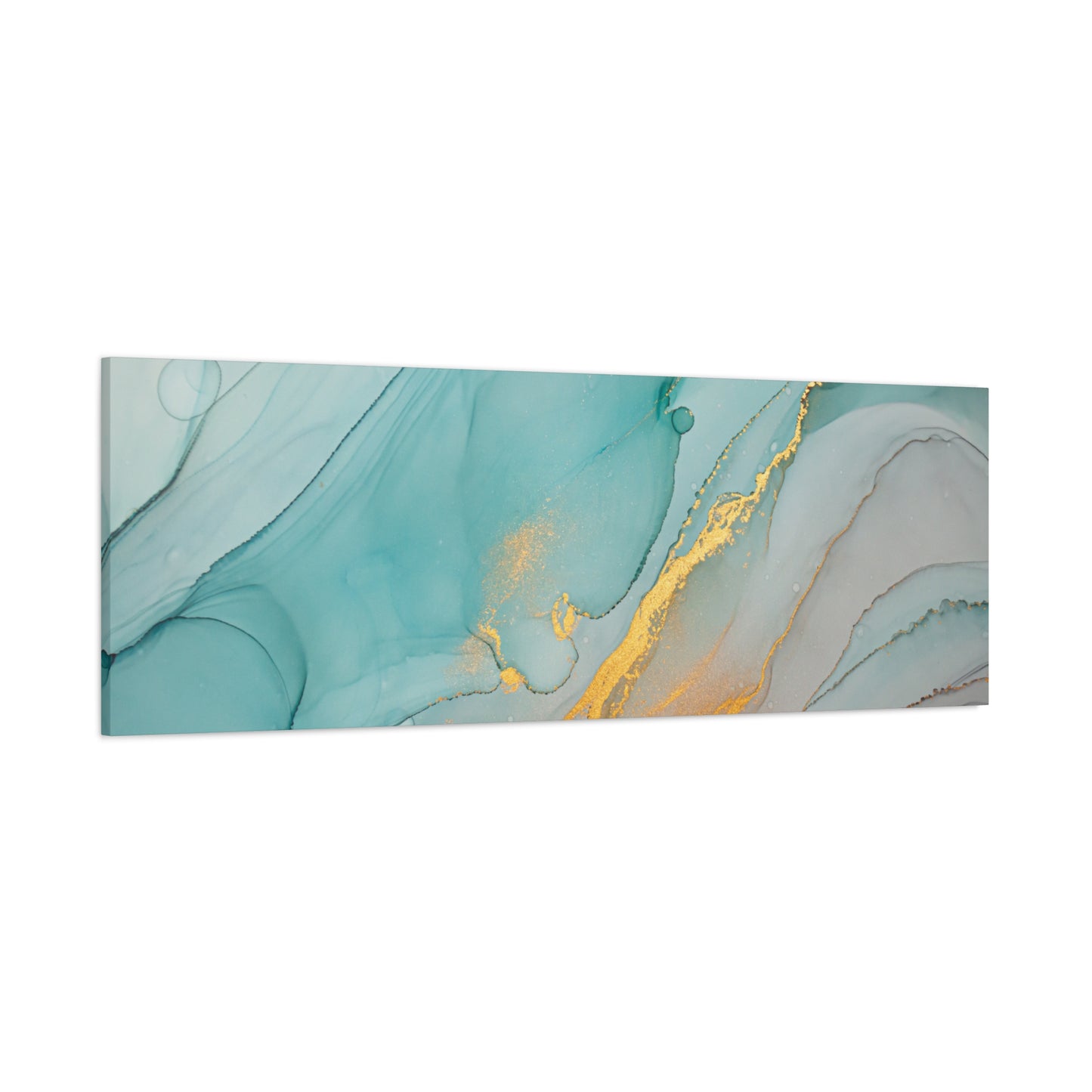 Aqua & Gold Fluid Abstract Canvas Wall Art – Modern Watercolor-Inspired Artwork for Living Room, Bedroom, or Office