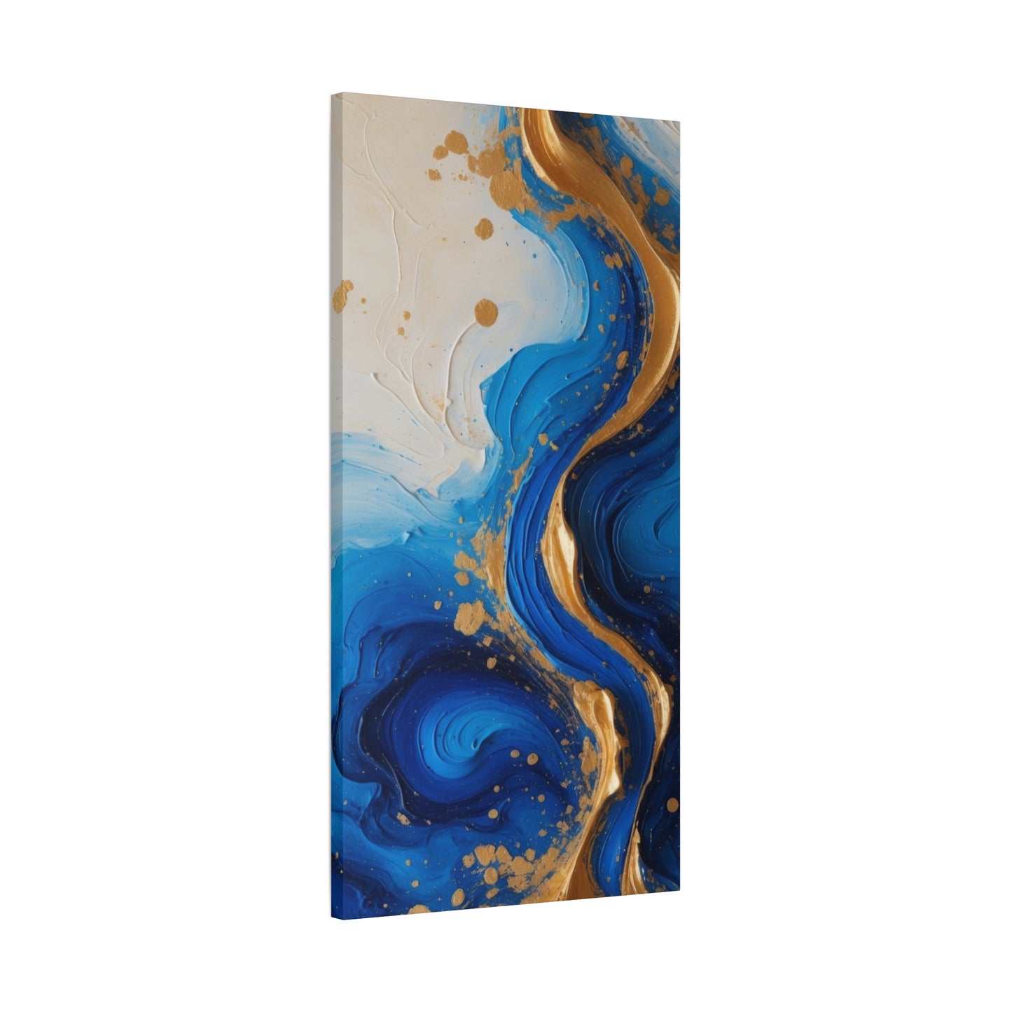 Blue and Gold Abstract Fluid Wall Art – Luxury Canvas Print with Textured Paint Swirls for Modern Home Décor