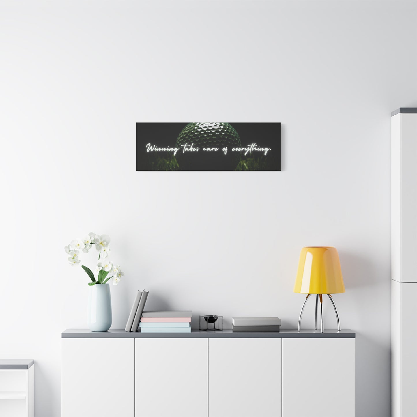 "Winning Takes Care of Everything" Golf Wall Art – Motivational Canvas Print for Golfers, Offices, or Man Caves
