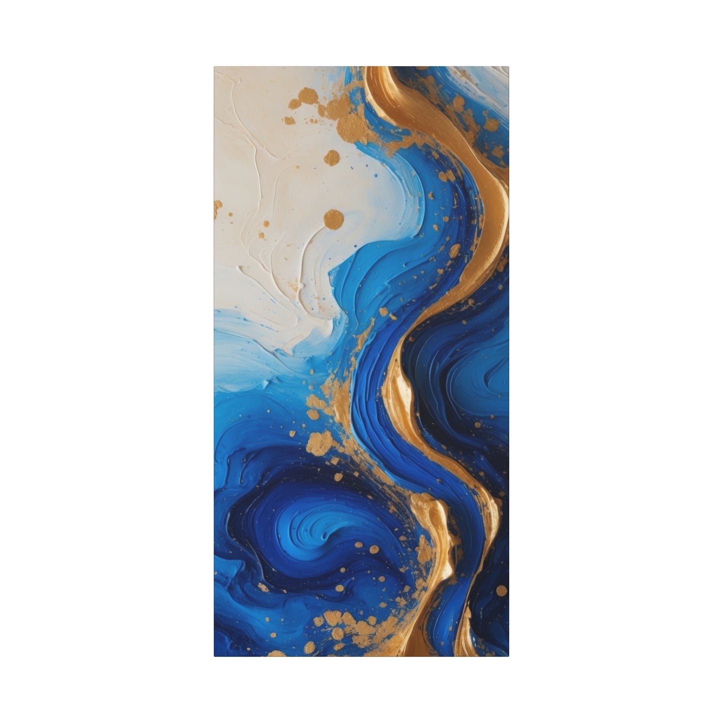 Blue and Gold Abstract Fluid Wall Art – Luxury Canvas Print with Textured Paint Swirls for Modern Home Décor