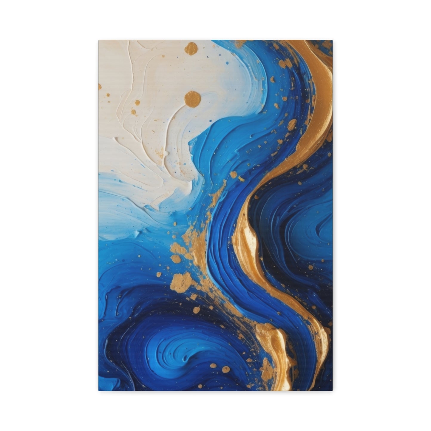 Blue and Gold Abstract Fluid Wall Art – Luxury Canvas Print with Textured Paint Swirls for Modern Home Décor