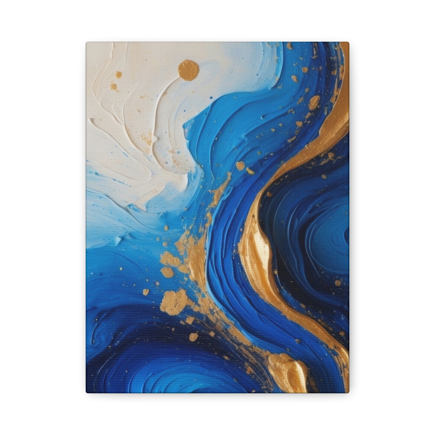 Blue and Gold Abstract Fluid Wall Art – Luxury Canvas Print with Textured Paint Swirls for Modern Home Décor
