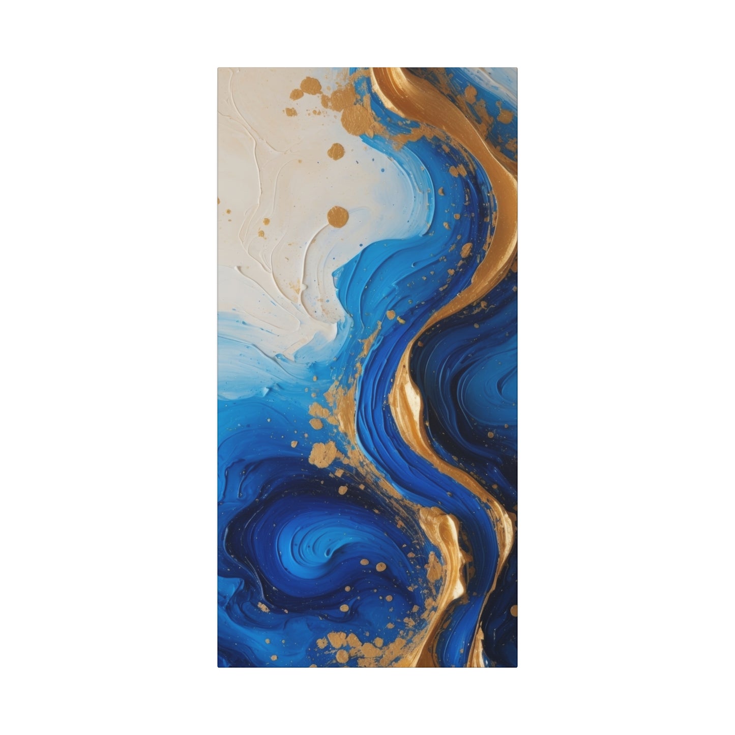 Blue and Gold Abstract Fluid Wall Art – Luxury Canvas Print with Textured Paint Swirls for Modern Home Décor