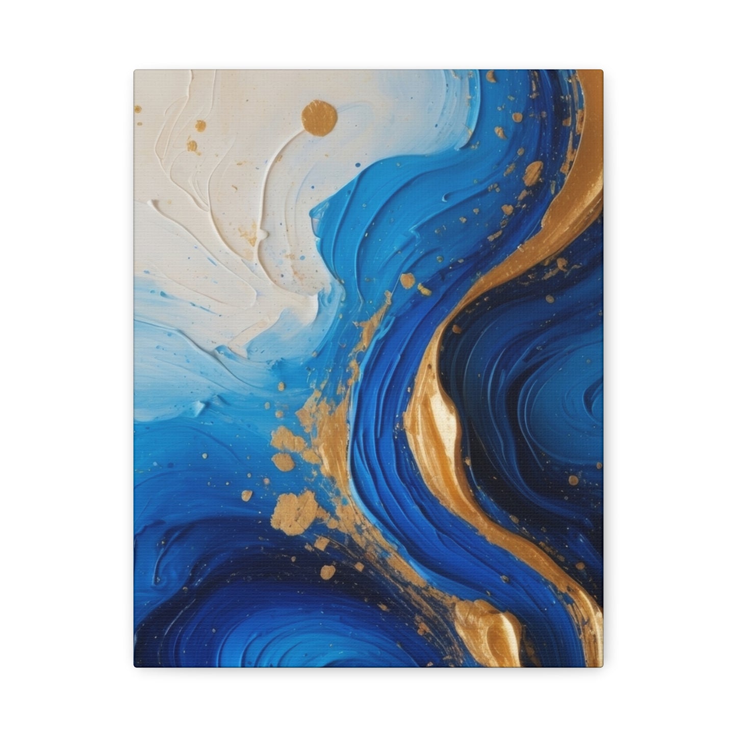 Blue and Gold Abstract Fluid Wall Art – Luxury Canvas Print with Textured Paint Swirls for Modern Home Décor