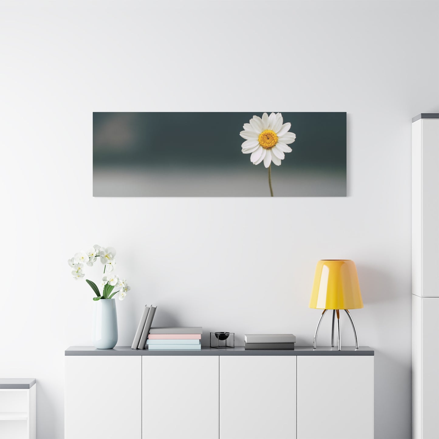 Minimalist Daisy Flower Wall Art – Peaceful Nature Photography Print on Canvas for Calm, Modern Interiors