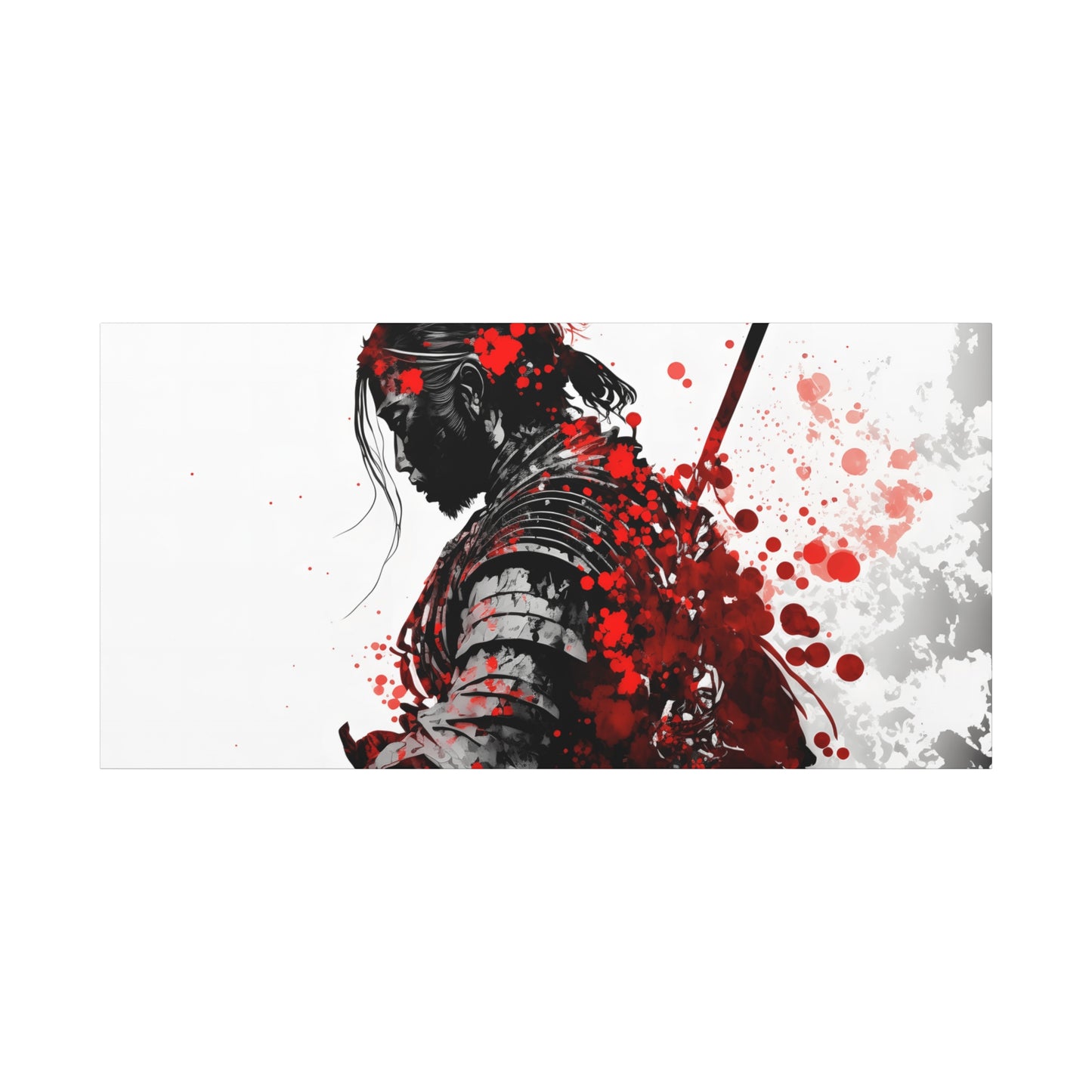 Samurai Warrior Ink Art – Red and Black Japanese Brush Style Canvas Print for Bold, Minimalist Spaces