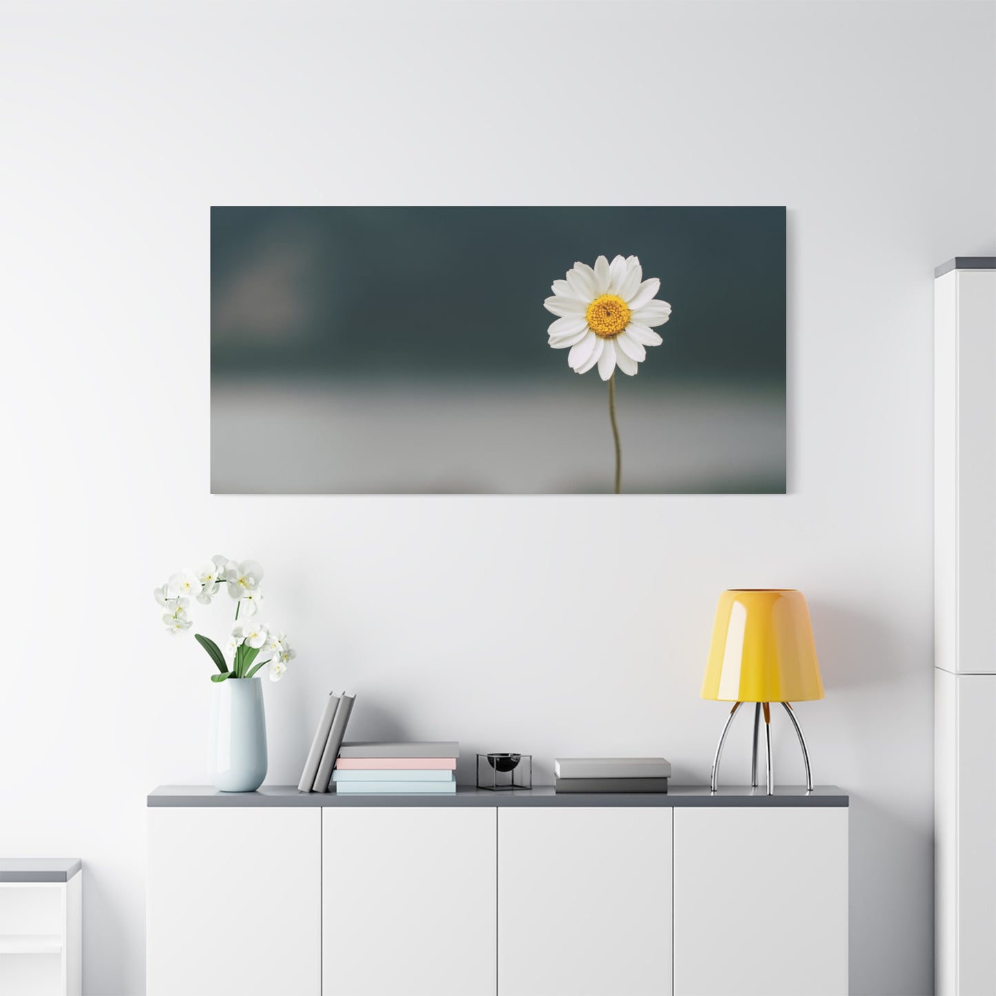 Minimalist Daisy Flower Wall Art – Peaceful Nature Photography Print on Canvas for Calm, Modern Interiors