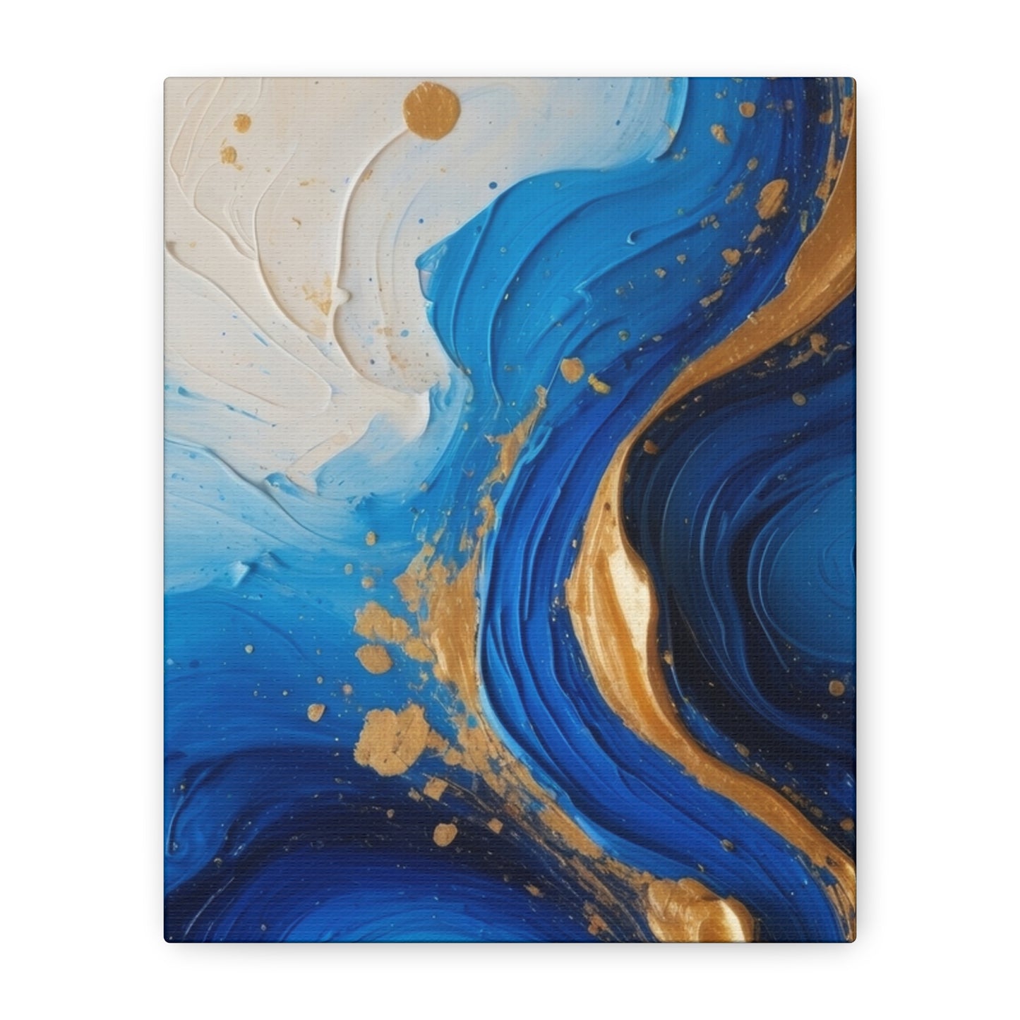 Blue and Gold Abstract Fluid Wall Art – Luxury Canvas Print with Textured Paint Swirls for Modern Home Décor