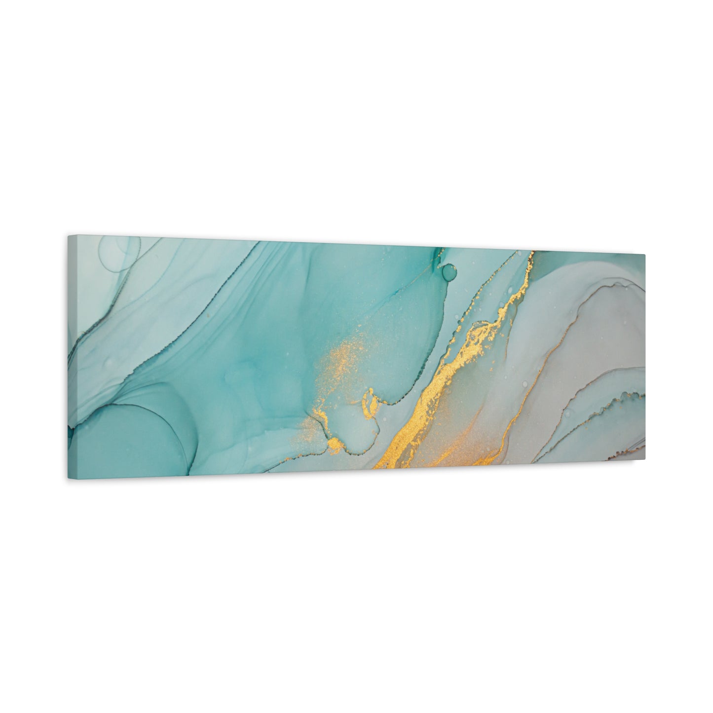 Aqua & Gold Fluid Abstract Canvas Wall Art – Modern Watercolor-Inspired Artwork for Living Room, Bedroom, or Office
