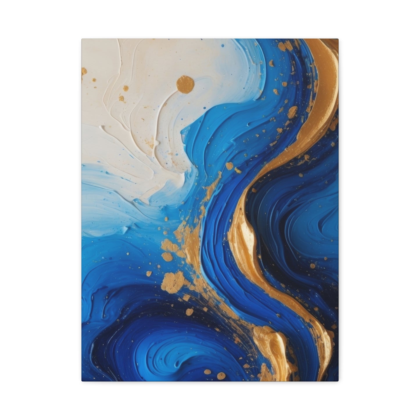 Blue and Gold Abstract Fluid Wall Art – Luxury Canvas Print with Textured Paint Swirls for Modern Home Décor