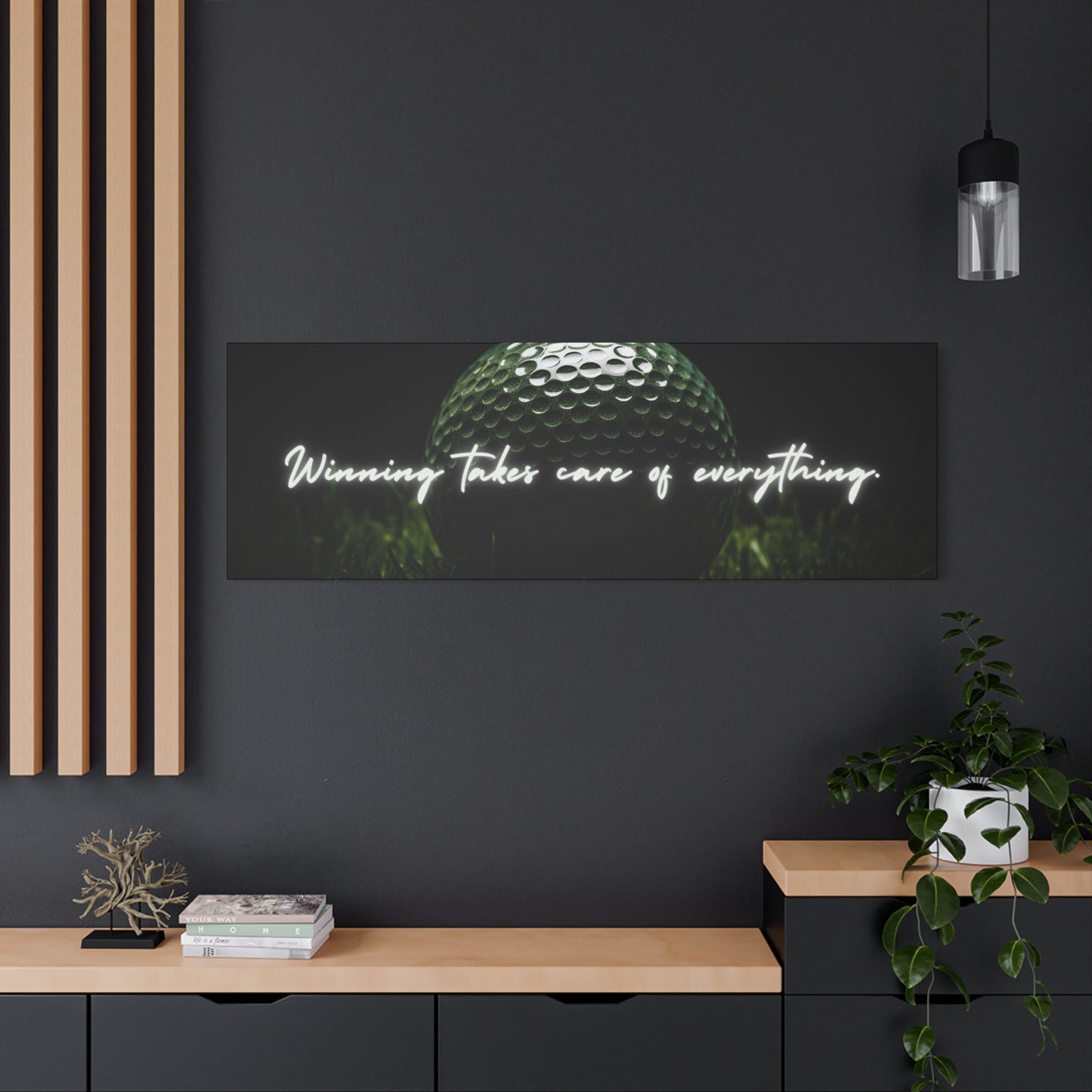 "Winning Takes Care of Everything" Golf Wall Art – Motivational Canvas Print for Golfers, Offices, or Man Caves