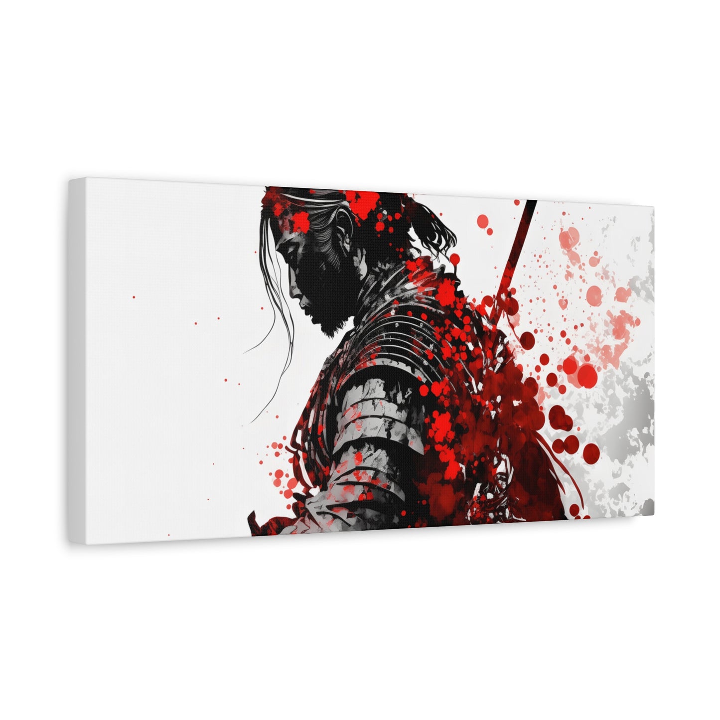 Samurai Warrior Ink Art – Red and Black Japanese Brush Style Canvas Print for Bold, Minimalist Spaces