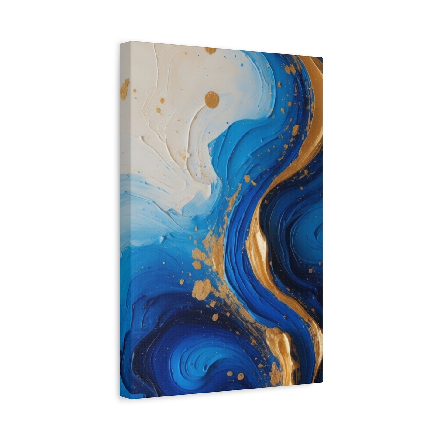 Blue and Gold Abstract Fluid Wall Art – Luxury Canvas Print with Textured Paint Swirls for Modern Home Décor