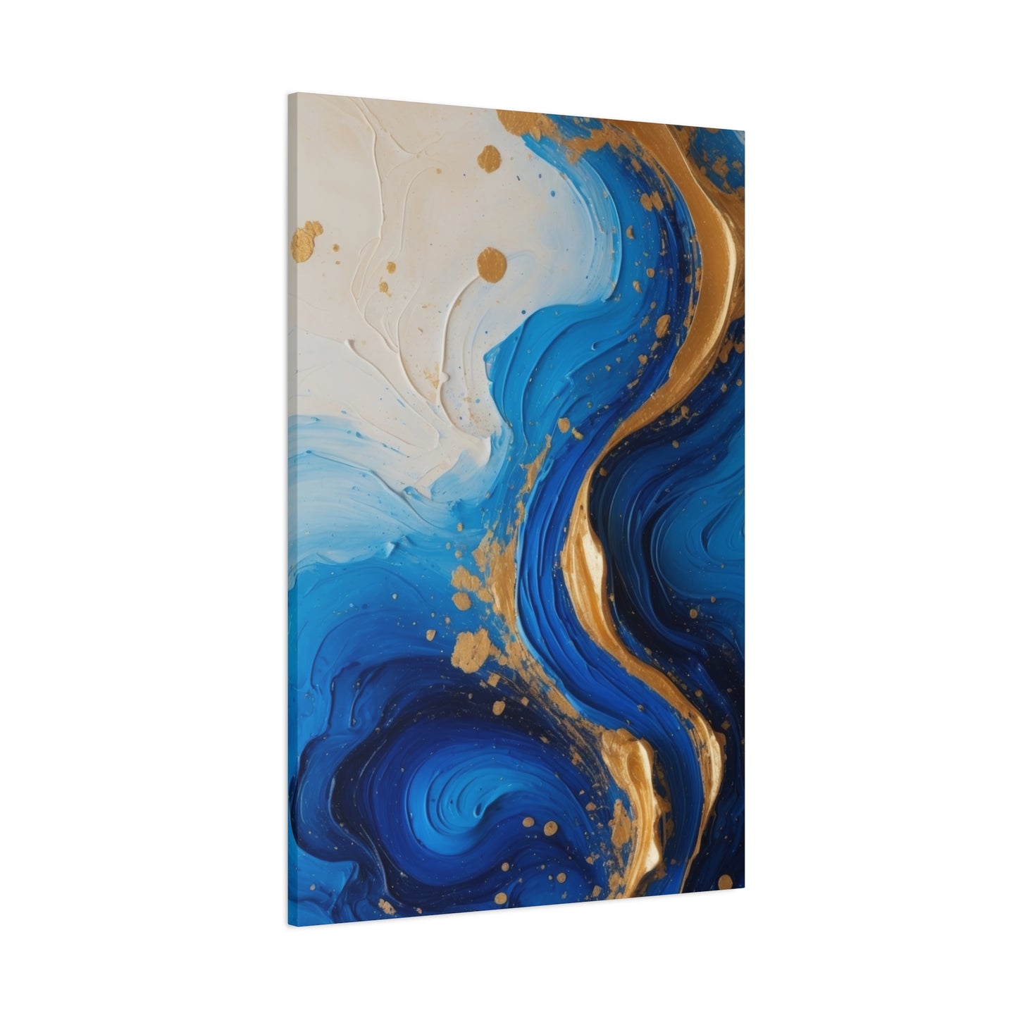 Blue and Gold Abstract Fluid Wall Art – Luxury Canvas Print with Textured Paint Swirls for Modern Home Décor