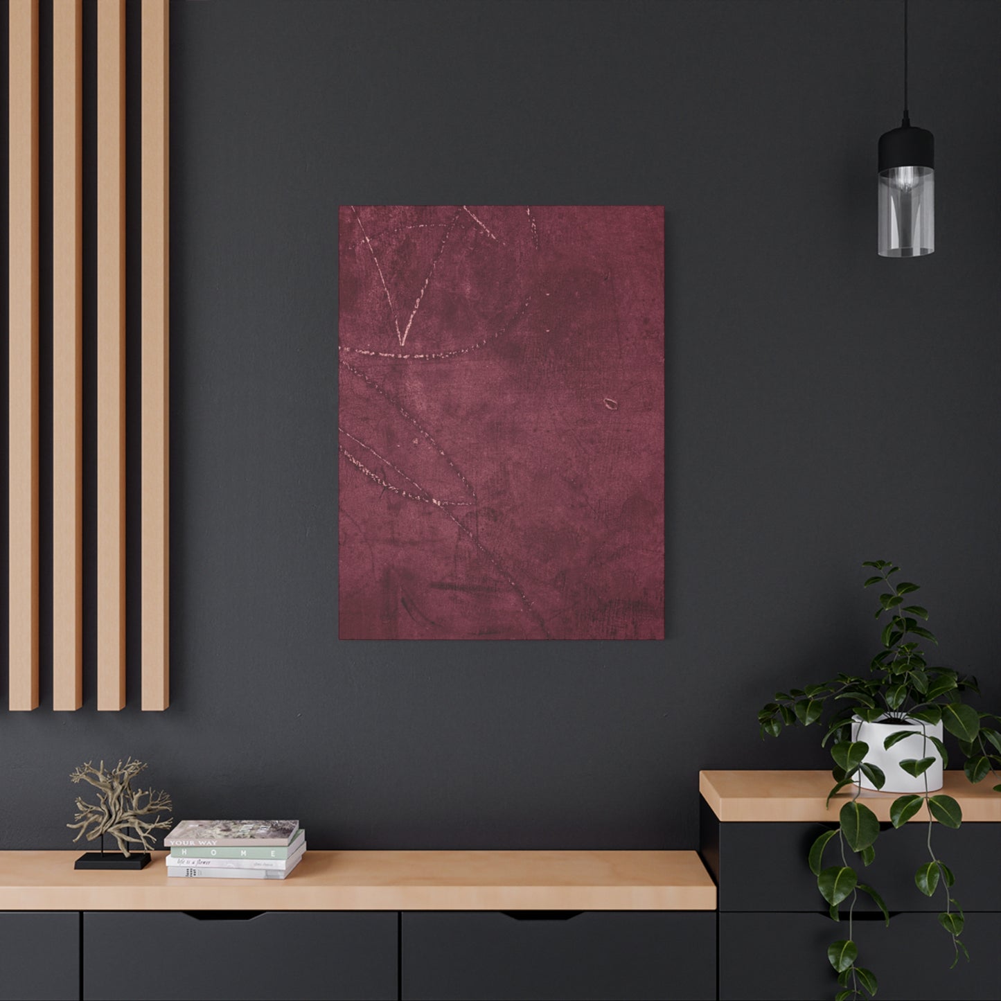 Modern Abstract Wall Art Canvas Print - Matte Burgundy Design