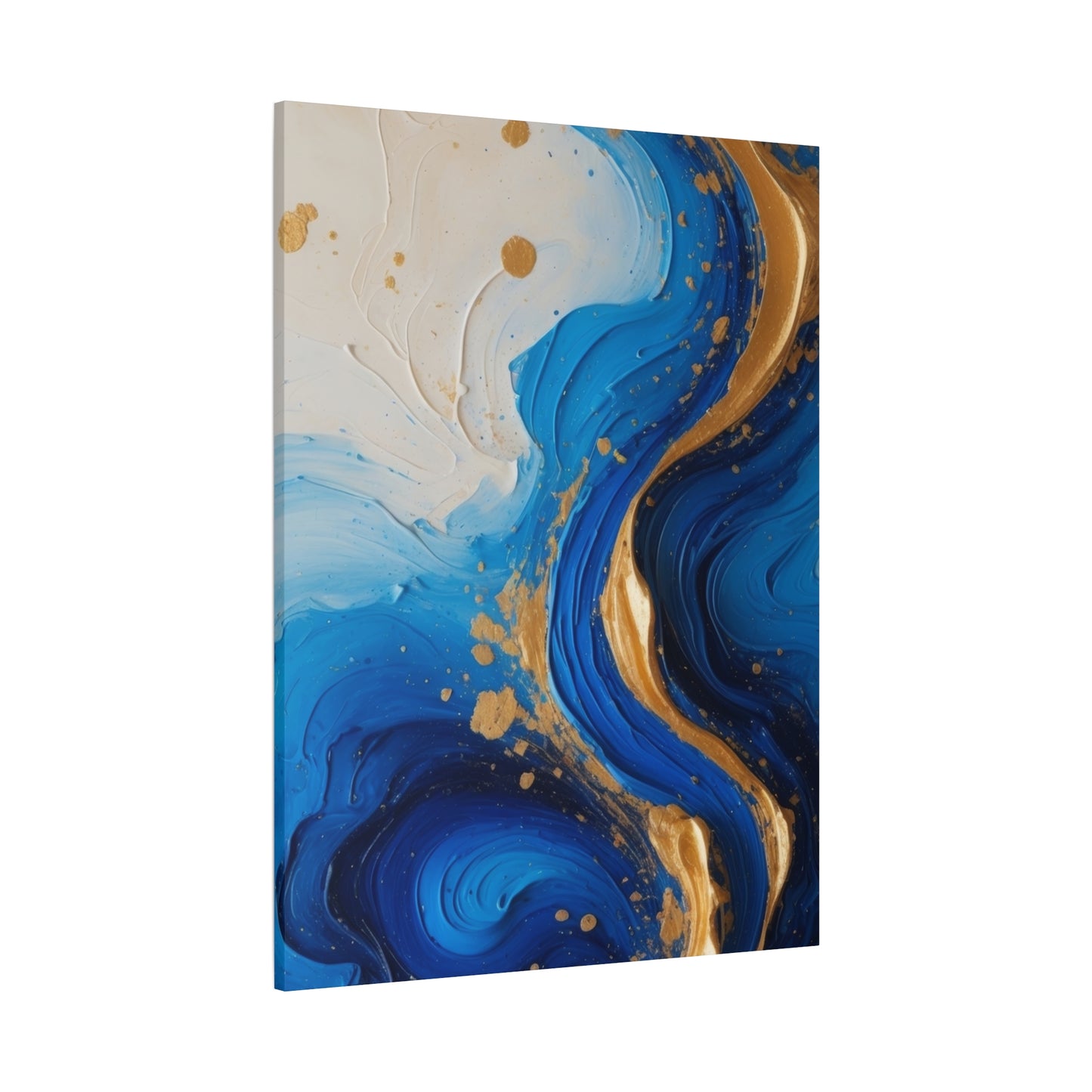 Blue and Gold Abstract Fluid Wall Art – Luxury Canvas Print with Textured Paint Swirls for Modern Home Décor