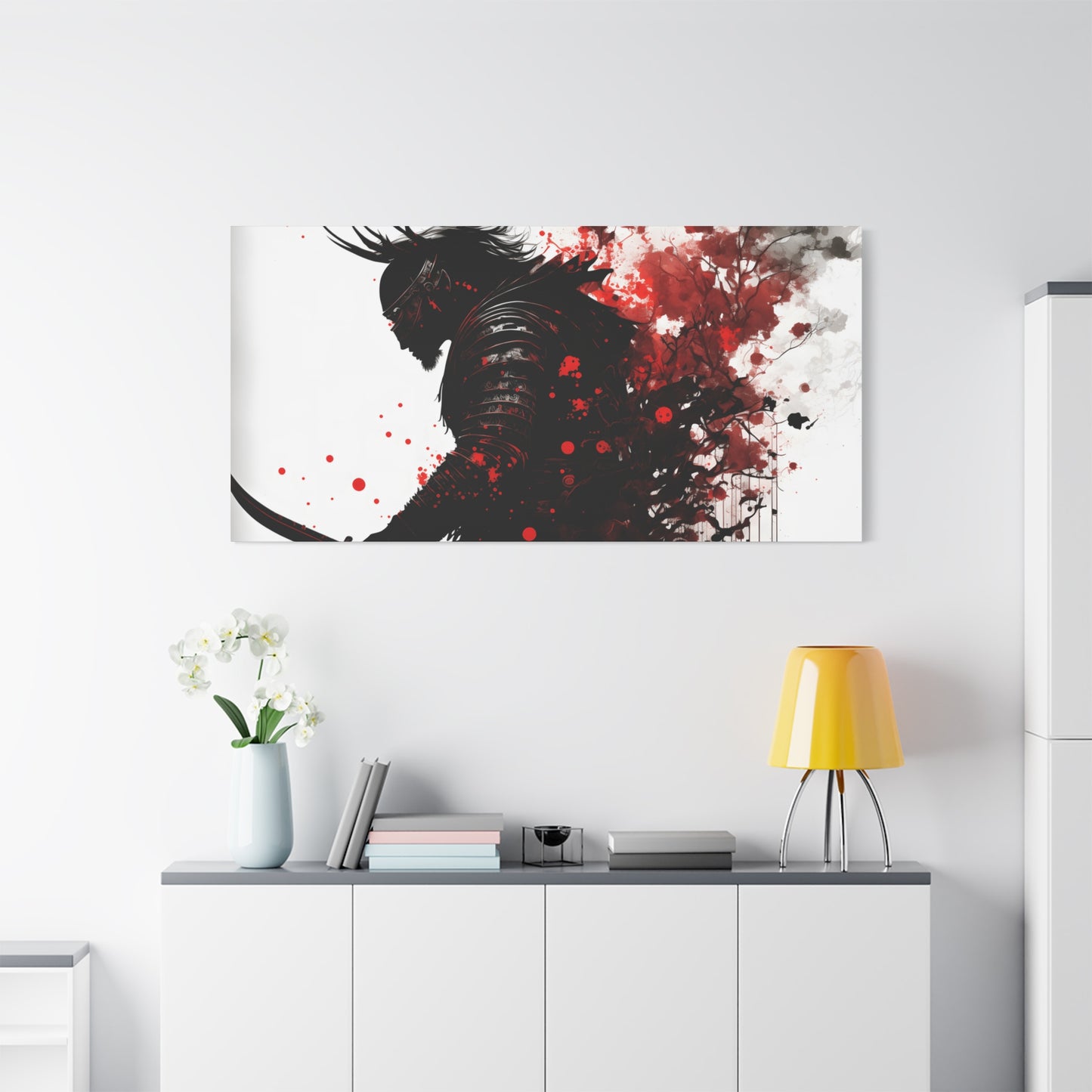 Samurai Art Canvas Print - Vibrant Red & Black Home Wall Decor