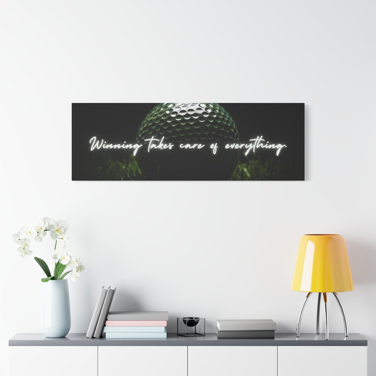 "Winning Takes Care of Everything" Golf Wall Art – Motivational Canvas Print for Golfers, Offices, or Man Caves