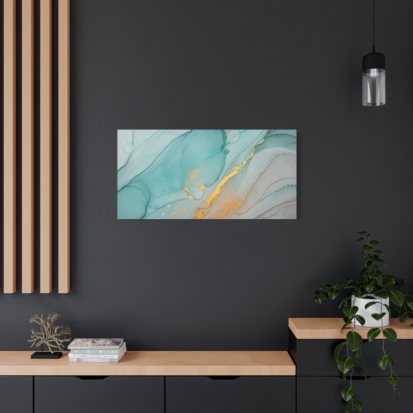 Aqua & Gold Fluid Abstract Canvas Wall Art – Modern Watercolor-Inspired Artwork for Living Room, Bedroom, or Office