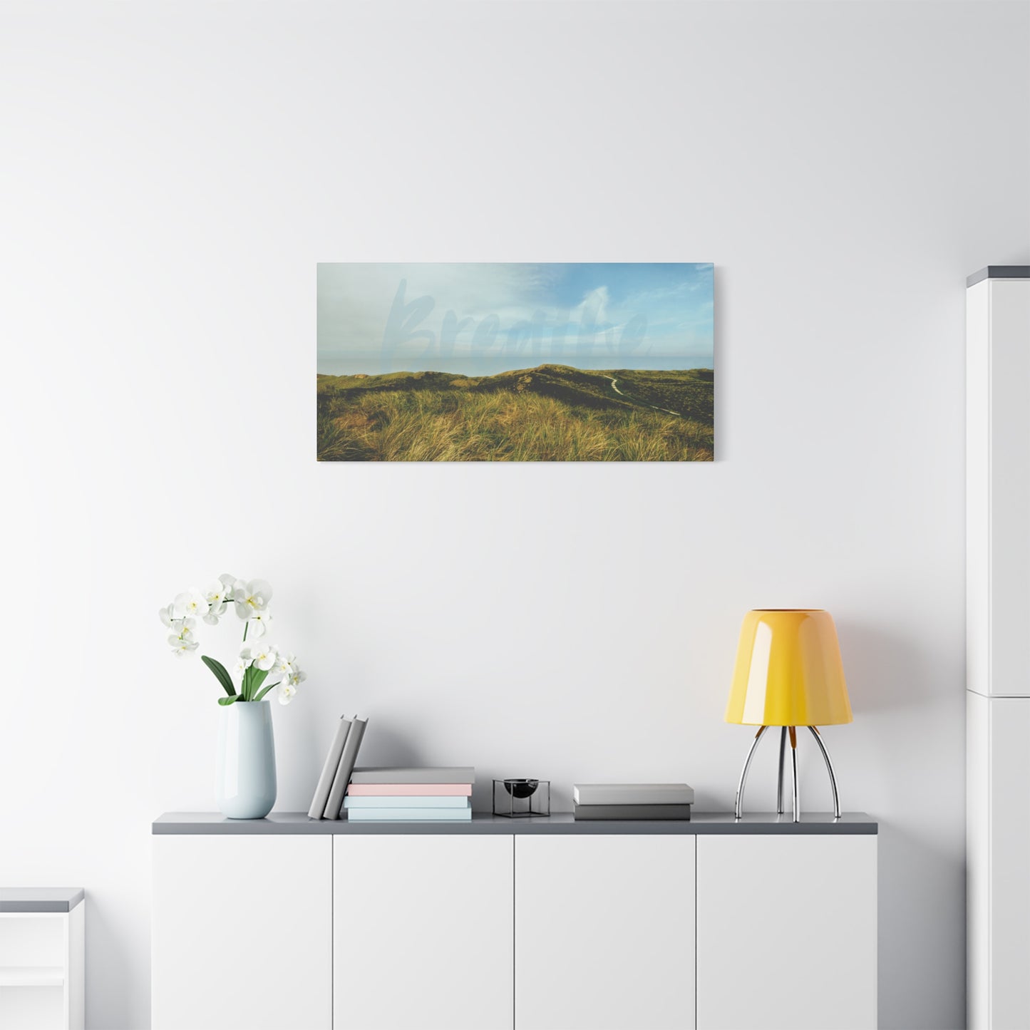 Breathe Motivational Landscape Wall Art – Tranquil Nature Canvas Print for Mindfulness, Meditation, and Home Décor