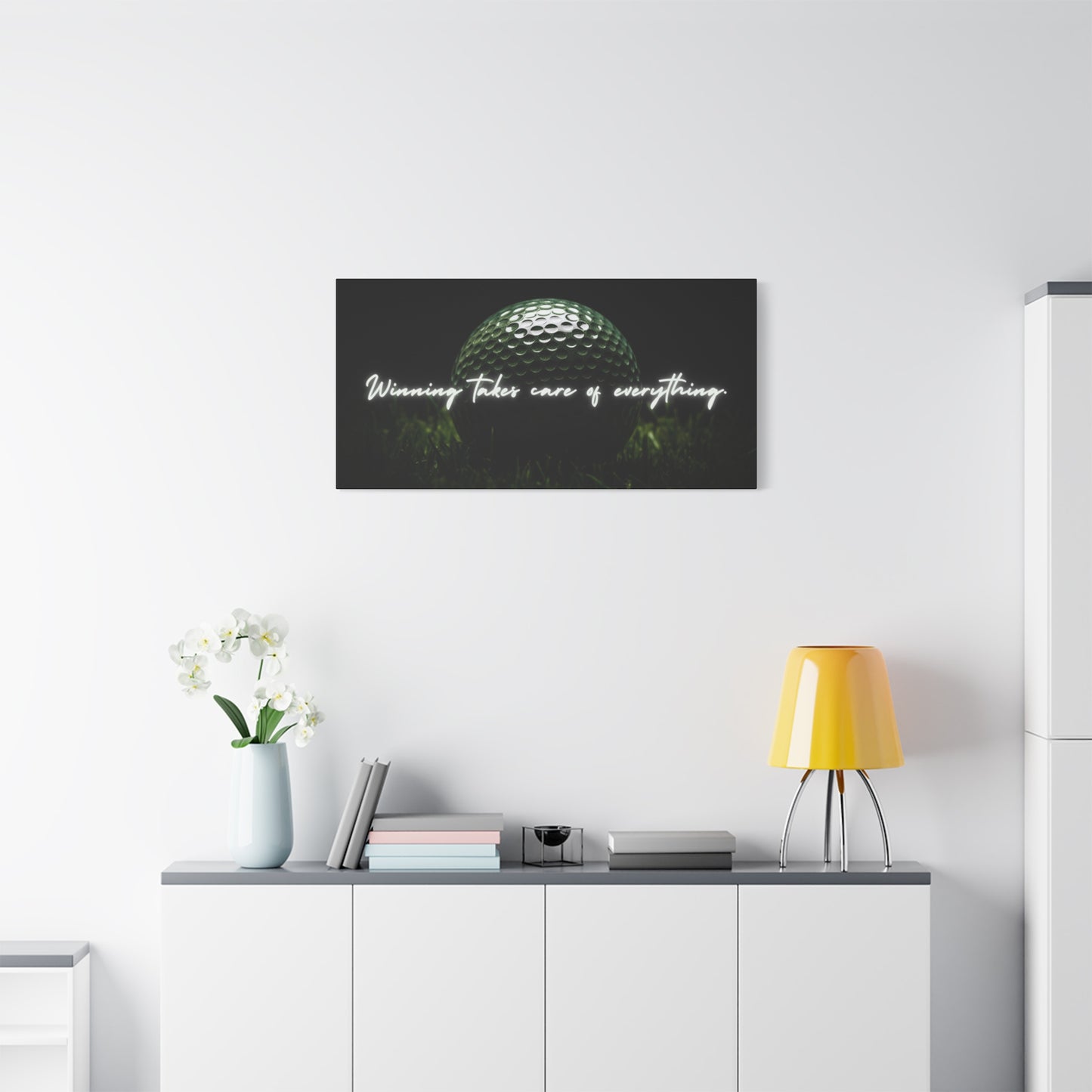 "Winning Takes Care of Everything" Golf Wall Art – Motivational Canvas Print for Golfers, Offices, or Man Caves