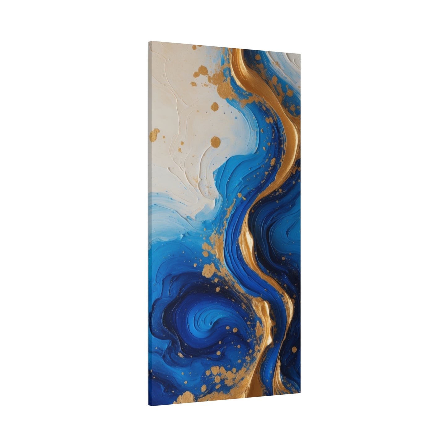 Blue and Gold Abstract Fluid Wall Art – Luxury Canvas Print with Textured Paint Swirls for Modern Home Décor