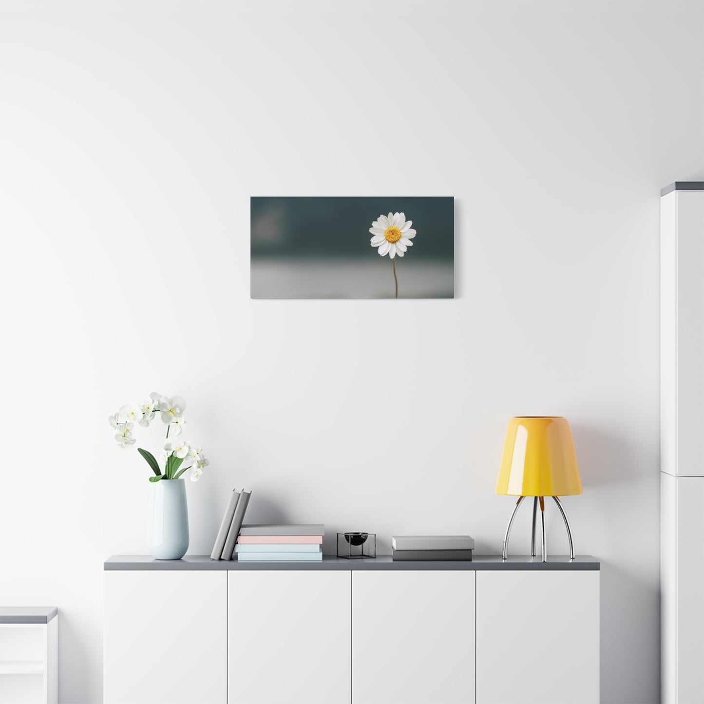 Minimalist Daisy Flower Wall Art – Peaceful Nature Photography Print on Canvas for Calm, Modern Interiors