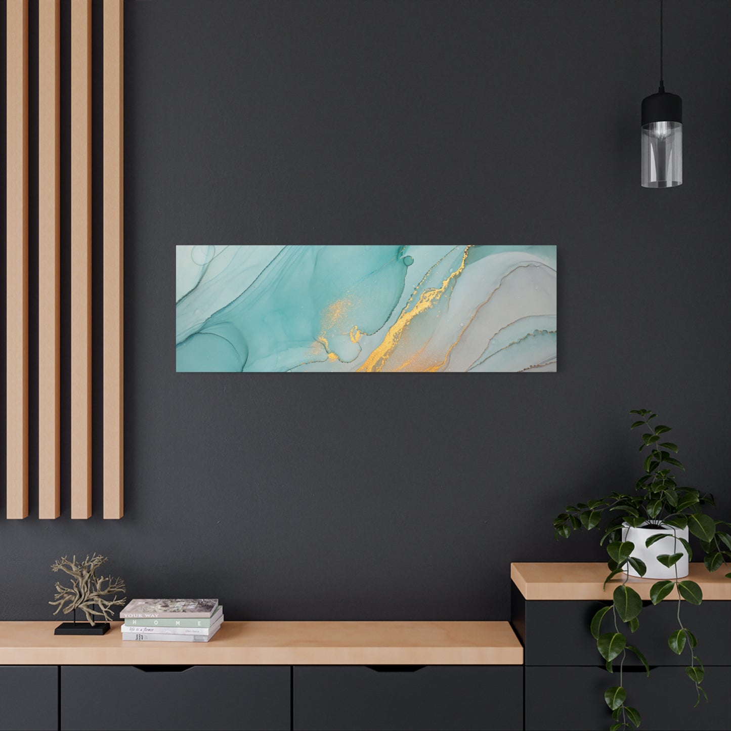 Aqua & Gold Fluid Abstract Canvas Wall Art – Modern Watercolor-Inspired Artwork for Living Room, Bedroom, or Office