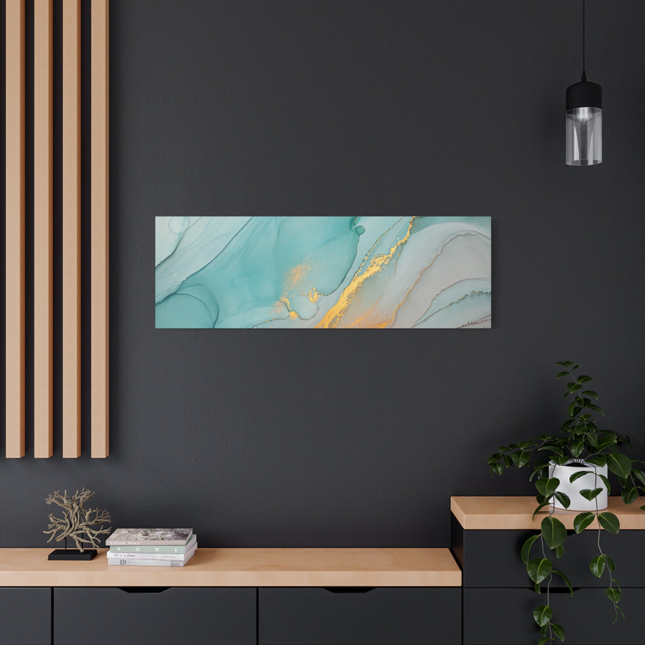 Aqua & Gold Fluid Abstract Canvas Wall Art – Modern Watercolor-Inspired Artwork for Living Room, Bedroom, or Office