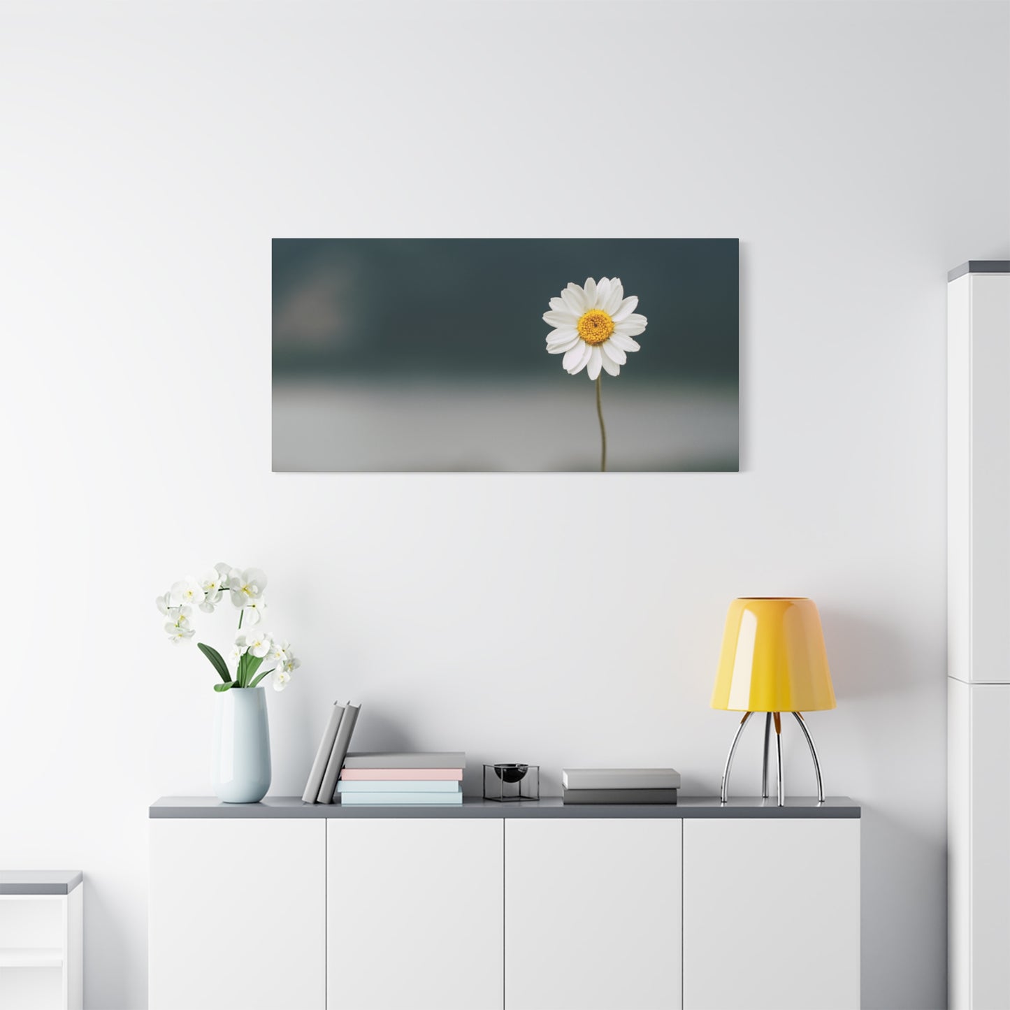 Minimalist Daisy Flower Wall Art – Peaceful Nature Photography Print on Canvas for Calm, Modern Interiors
