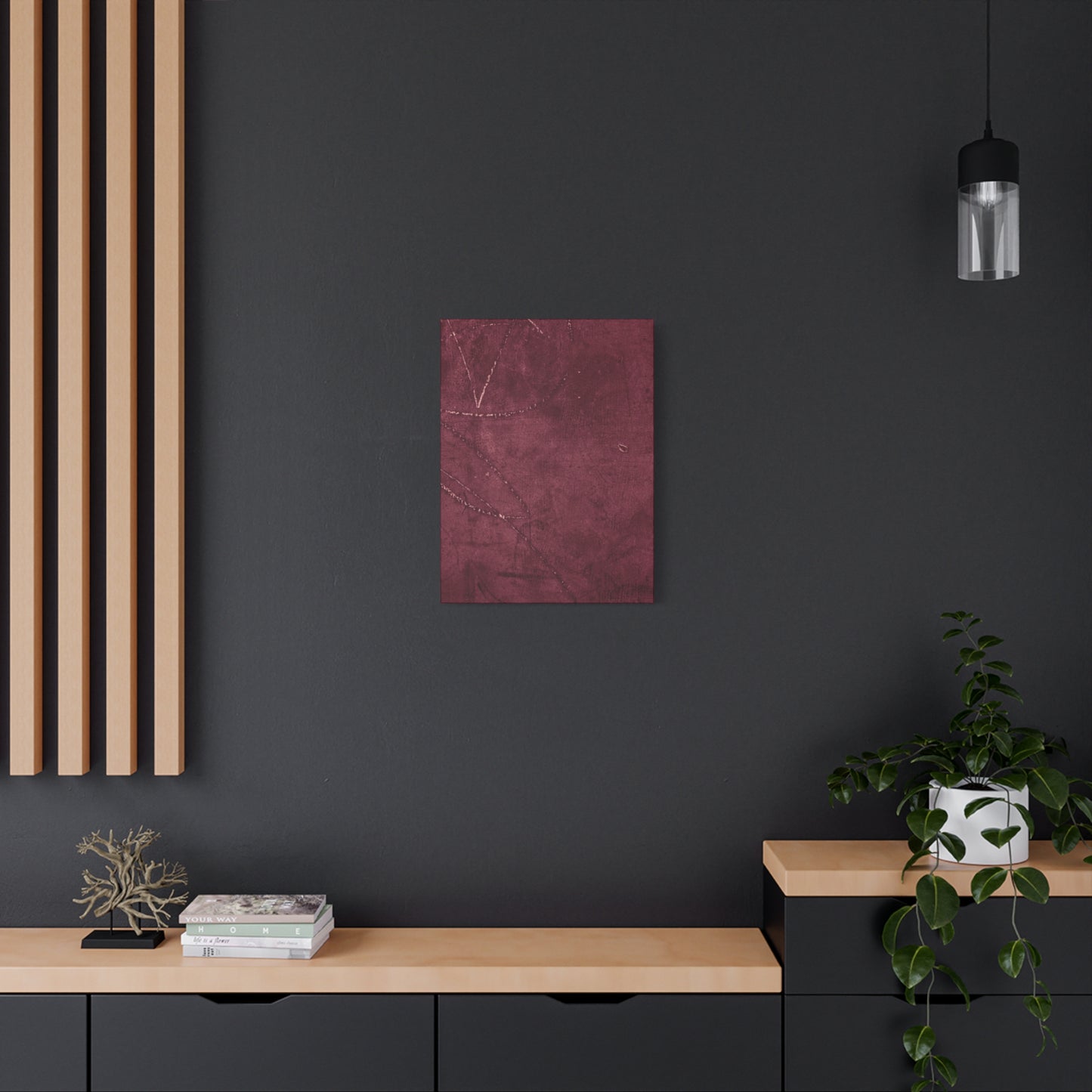 Modern Abstract Wall Art Canvas Print - Matte Burgundy Design