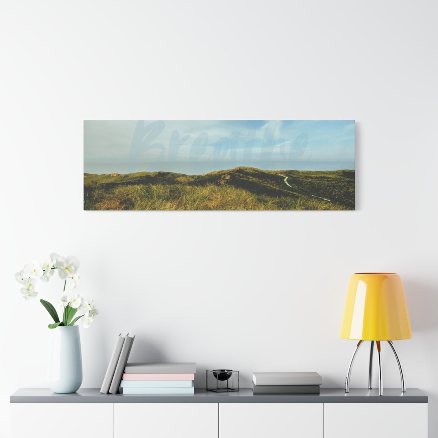 Breathe Motivational Landscape Wall Art – Tranquil Nature Canvas Print for Mindfulness, Meditation, and Home Décor