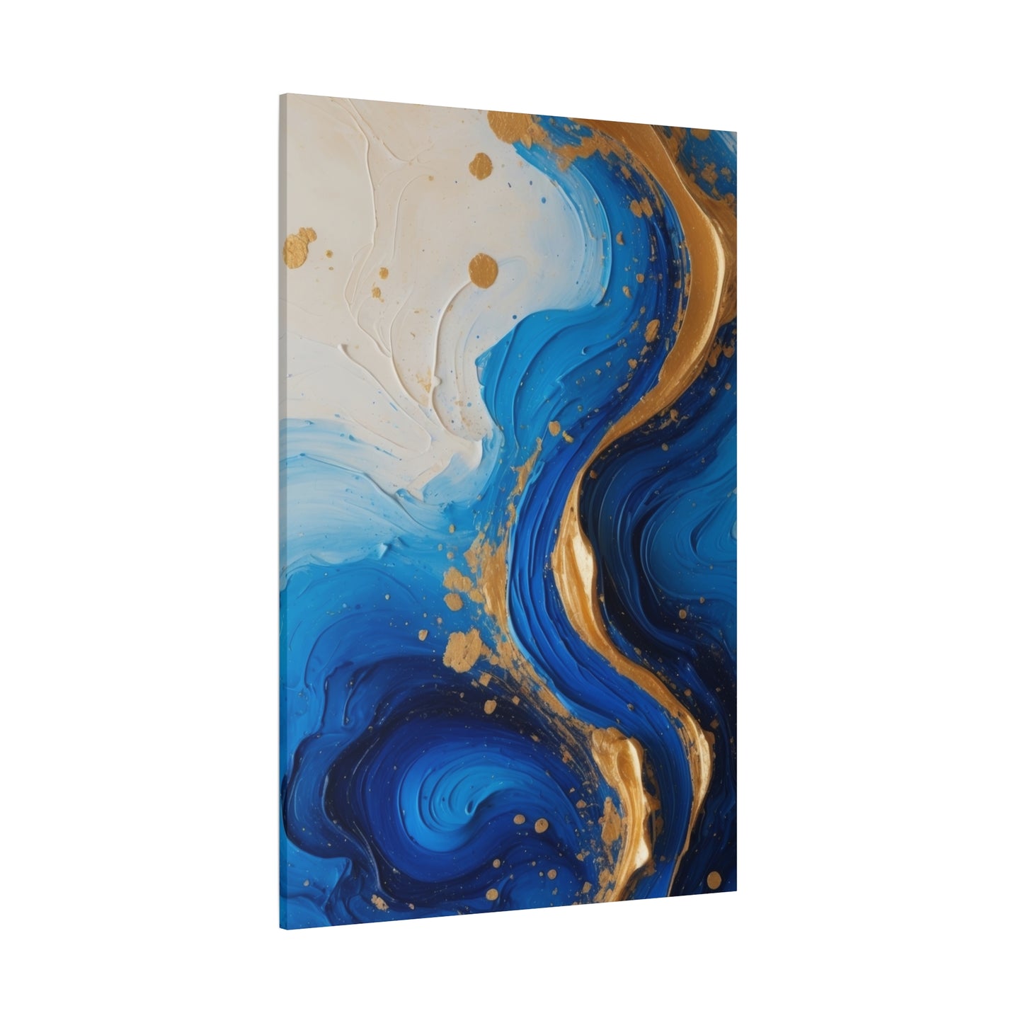 Blue and Gold Abstract Fluid Wall Art – Luxury Canvas Print with Textured Paint Swirls for Modern Home Décor