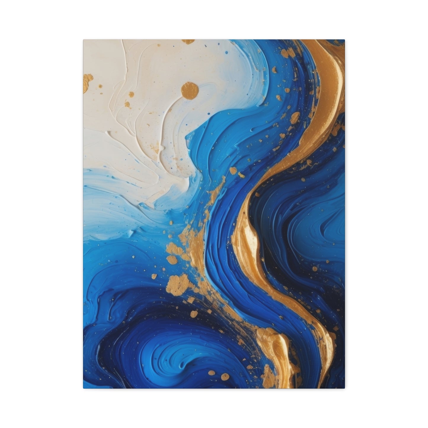 Blue and Gold Abstract Fluid Wall Art – Luxury Canvas Print with Textured Paint Swirls for Modern Home Décor