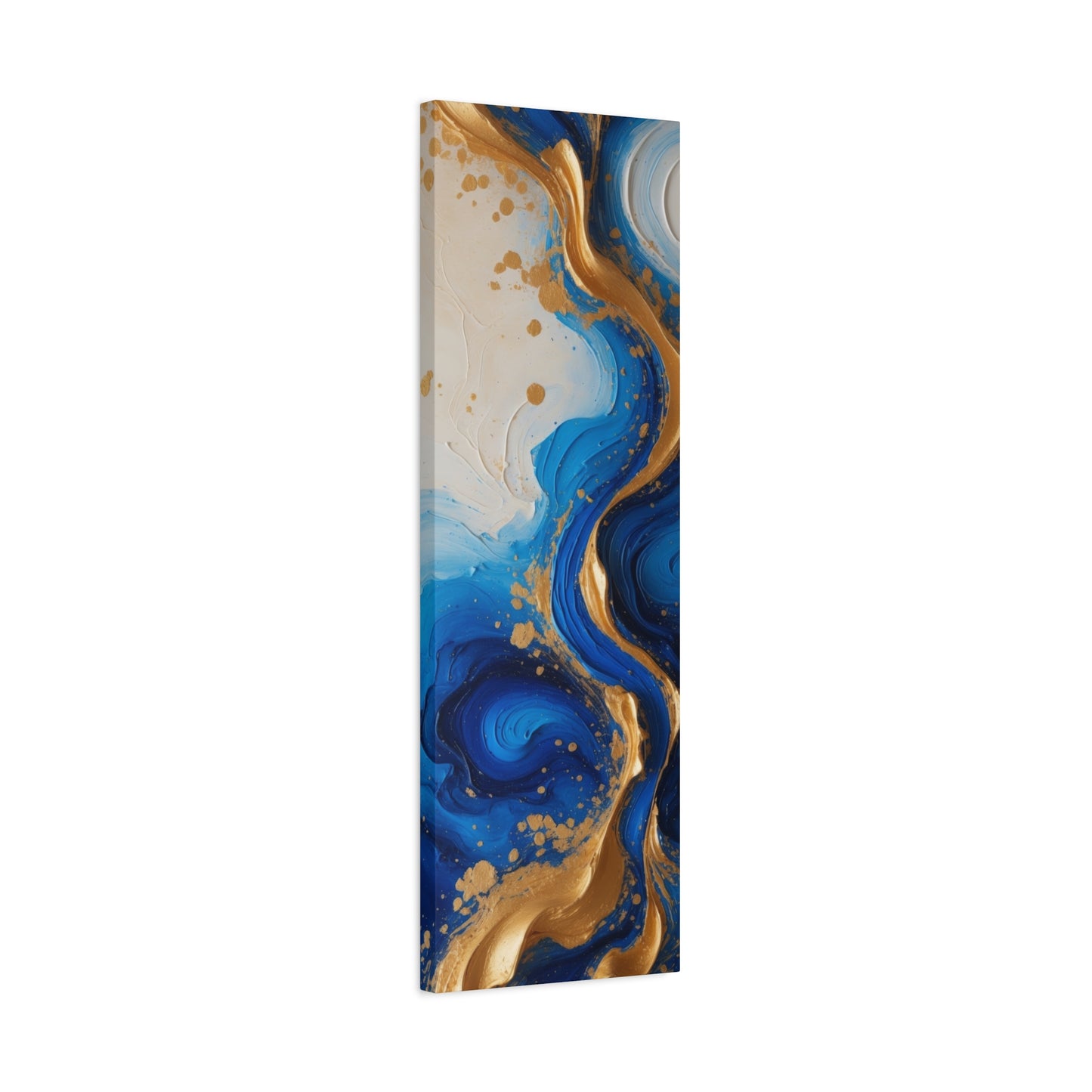 Blue and Gold Abstract Fluid Wall Art – Luxury Canvas Print with Textured Paint Swirls for Modern Home Décor