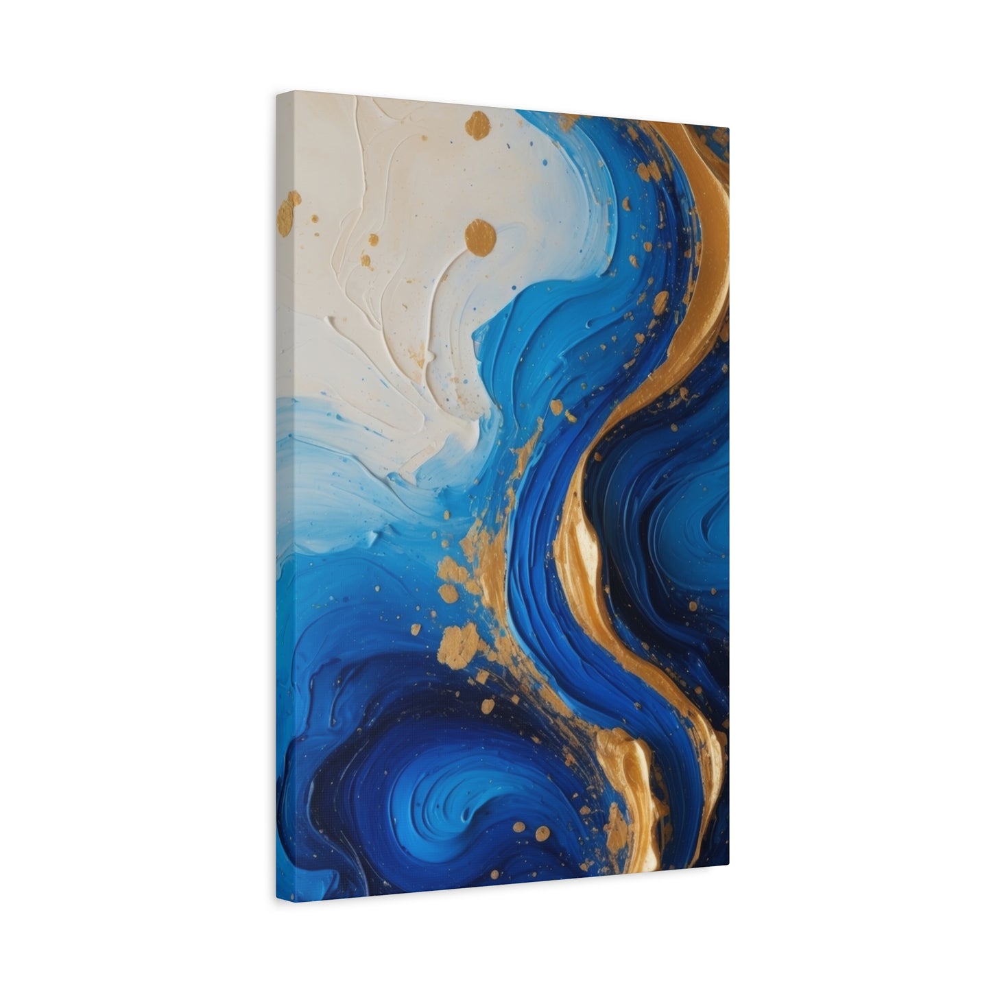 Blue and Gold Abstract Fluid Wall Art – Luxury Canvas Print with Textured Paint Swirls for Modern Home Décor