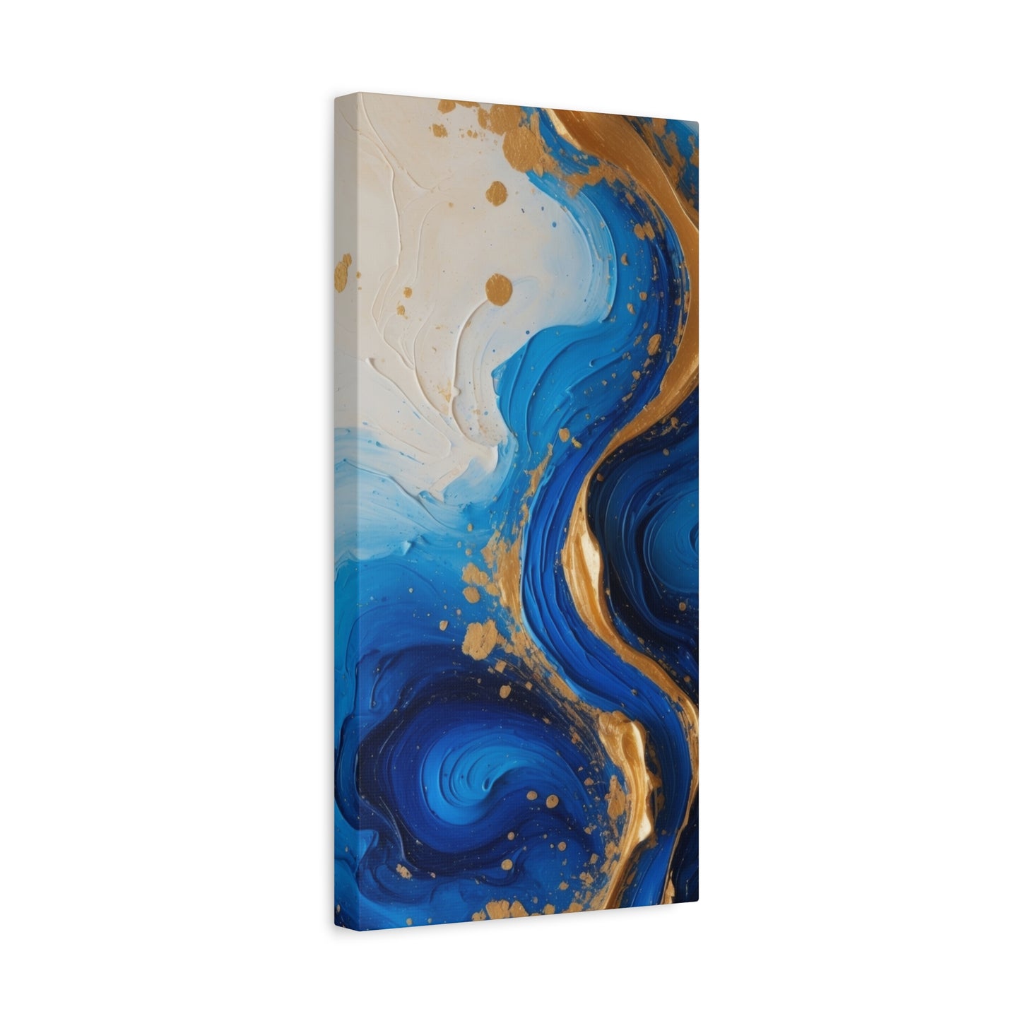 Blue and Gold Abstract Fluid Wall Art – Luxury Canvas Print with Textured Paint Swirls for Modern Home Décor