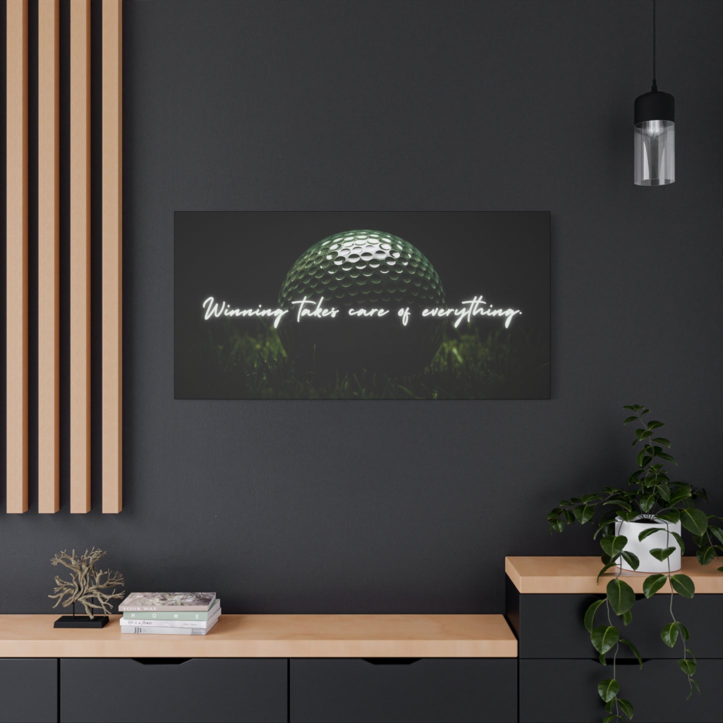 "Winning Takes Care of Everything" Golf Wall Art – Motivational Canvas Print for Golfers, Offices, or Man Caves