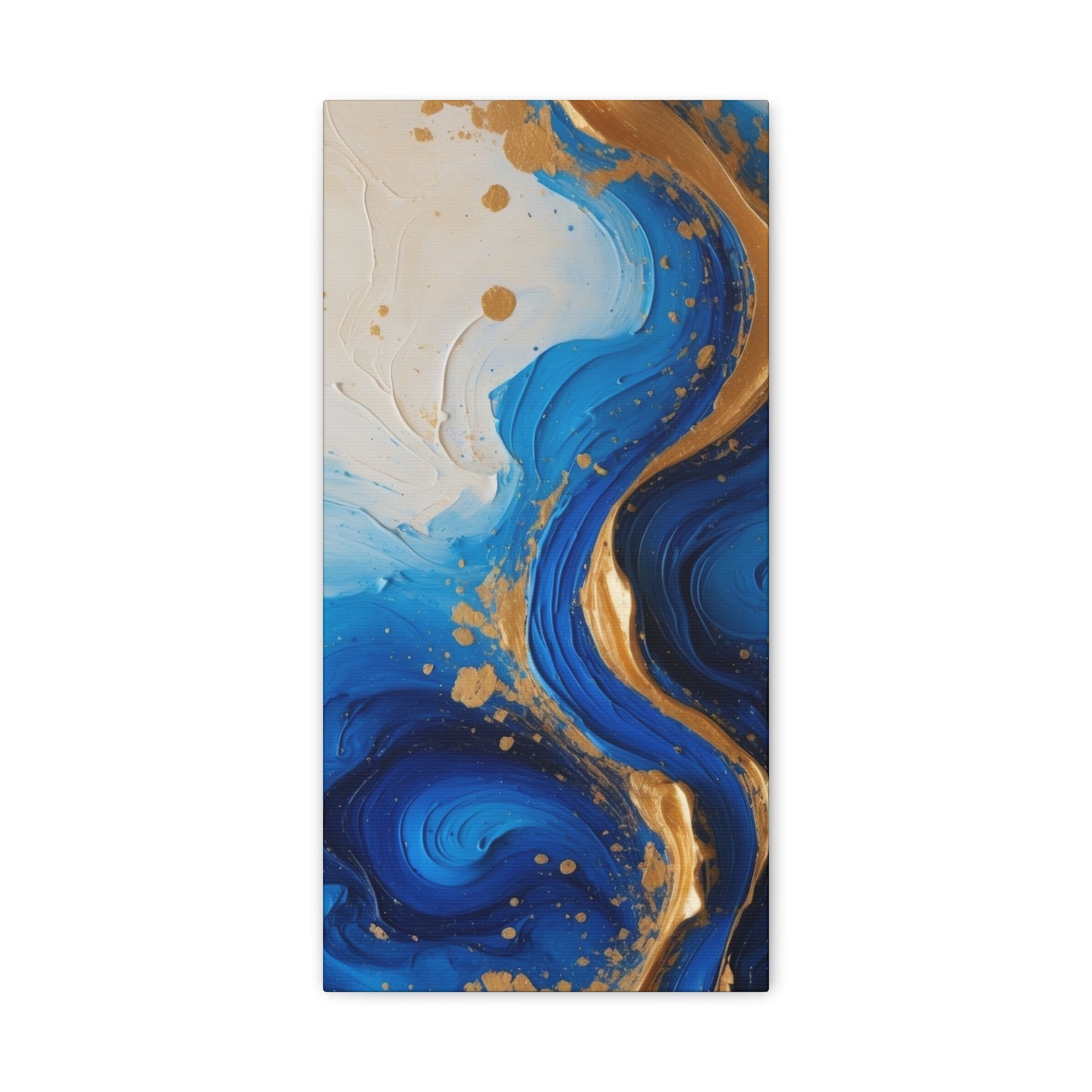 Blue and Gold Abstract Fluid Wall Art – Luxury Canvas Print with Textured Paint Swirls for Modern Home Décor