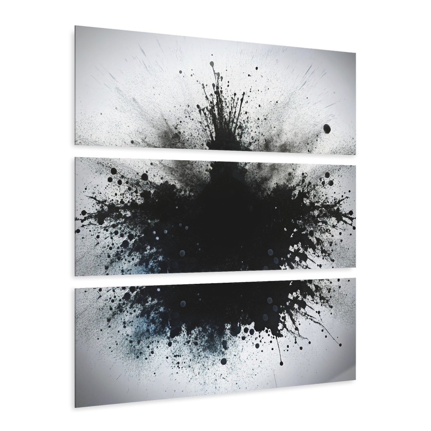 Black Ink Splash Acrylic Triptych Wall Art – 3-Panel Modern Abstract Print Set for Minimalist & Industrial Spaces