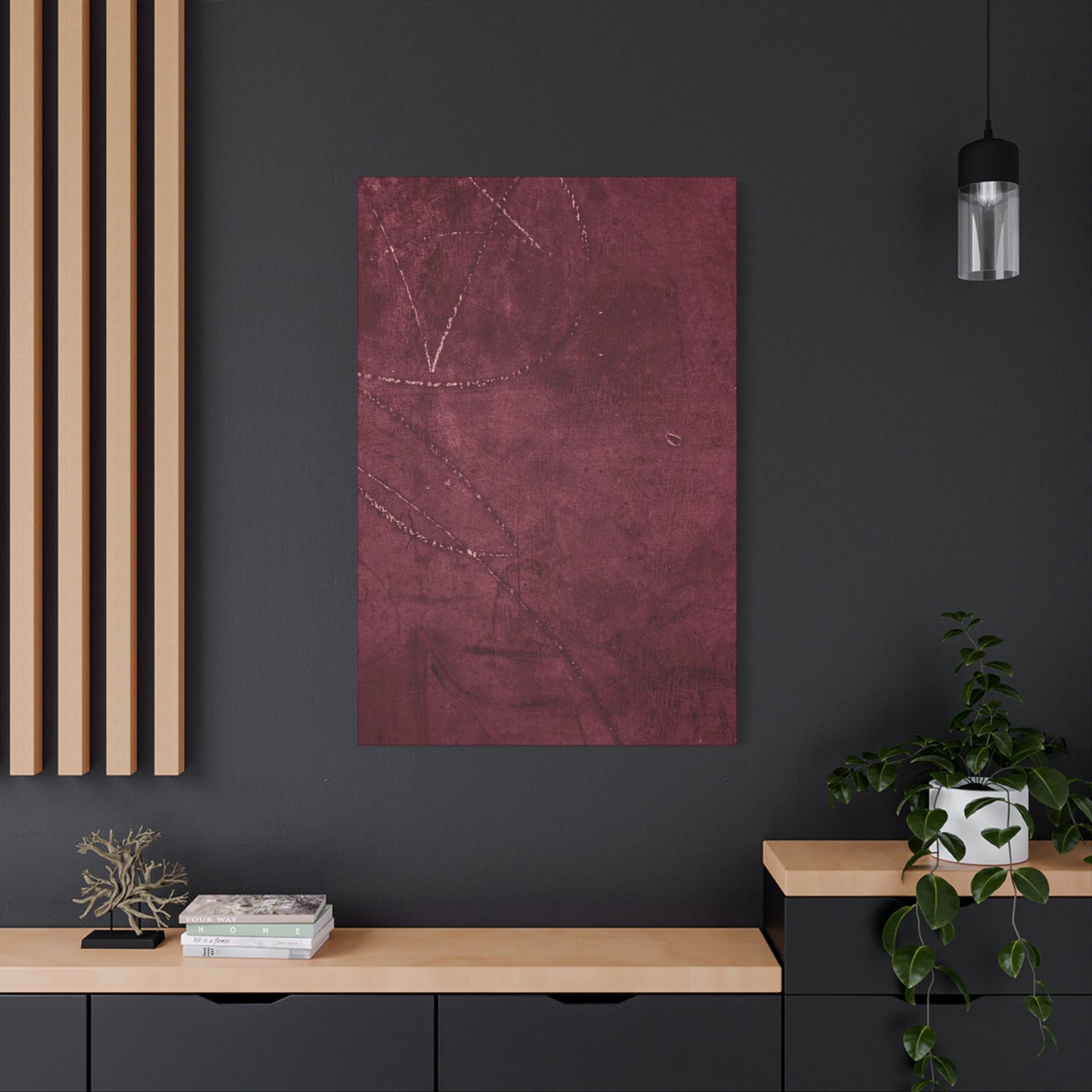 Modern Abstract Wall Art Canvas Print - Matte Burgundy Design