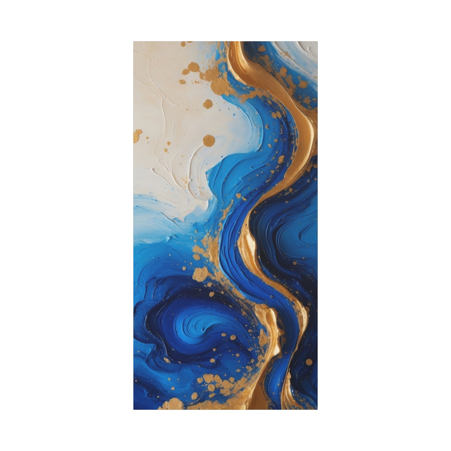 Blue and Gold Abstract Fluid Wall Art – Luxury Canvas Print with Textured Paint Swirls for Modern Home Décor