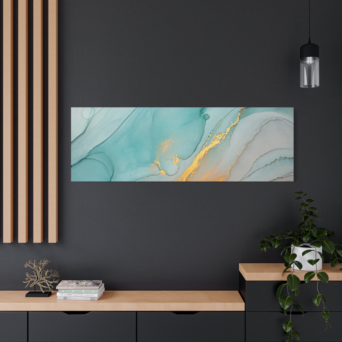 Aqua & Gold Fluid Abstract Canvas Wall Art – Modern Watercolor-Inspired Artwork for Living Room, Bedroom, or Office