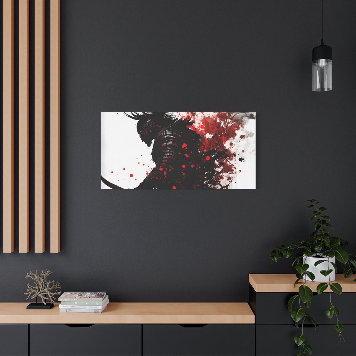 Samurai Art Canvas Print - Vibrant Red & Black Home Wall Decor