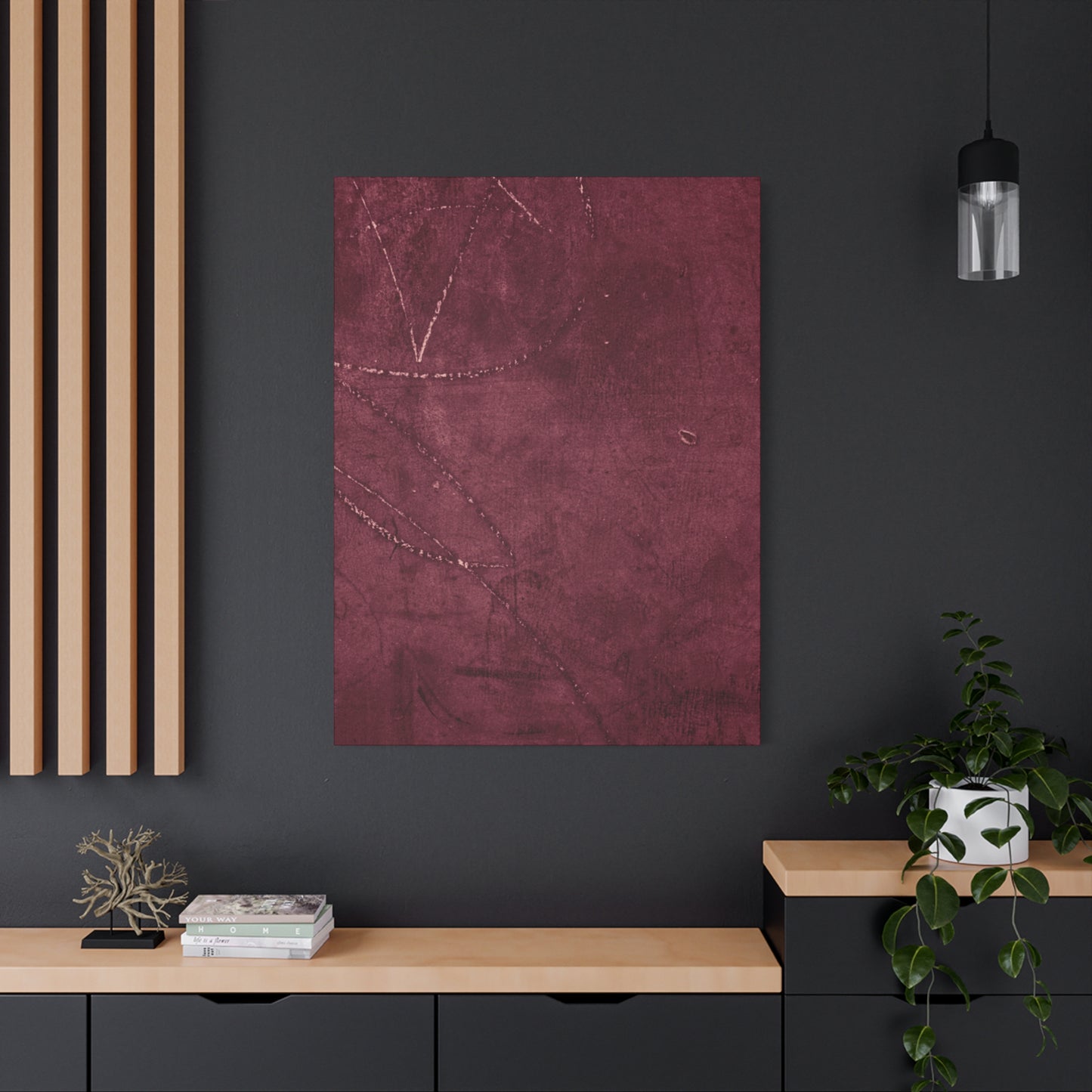 Modern Abstract Wall Art Canvas Print - Matte Burgundy Design
