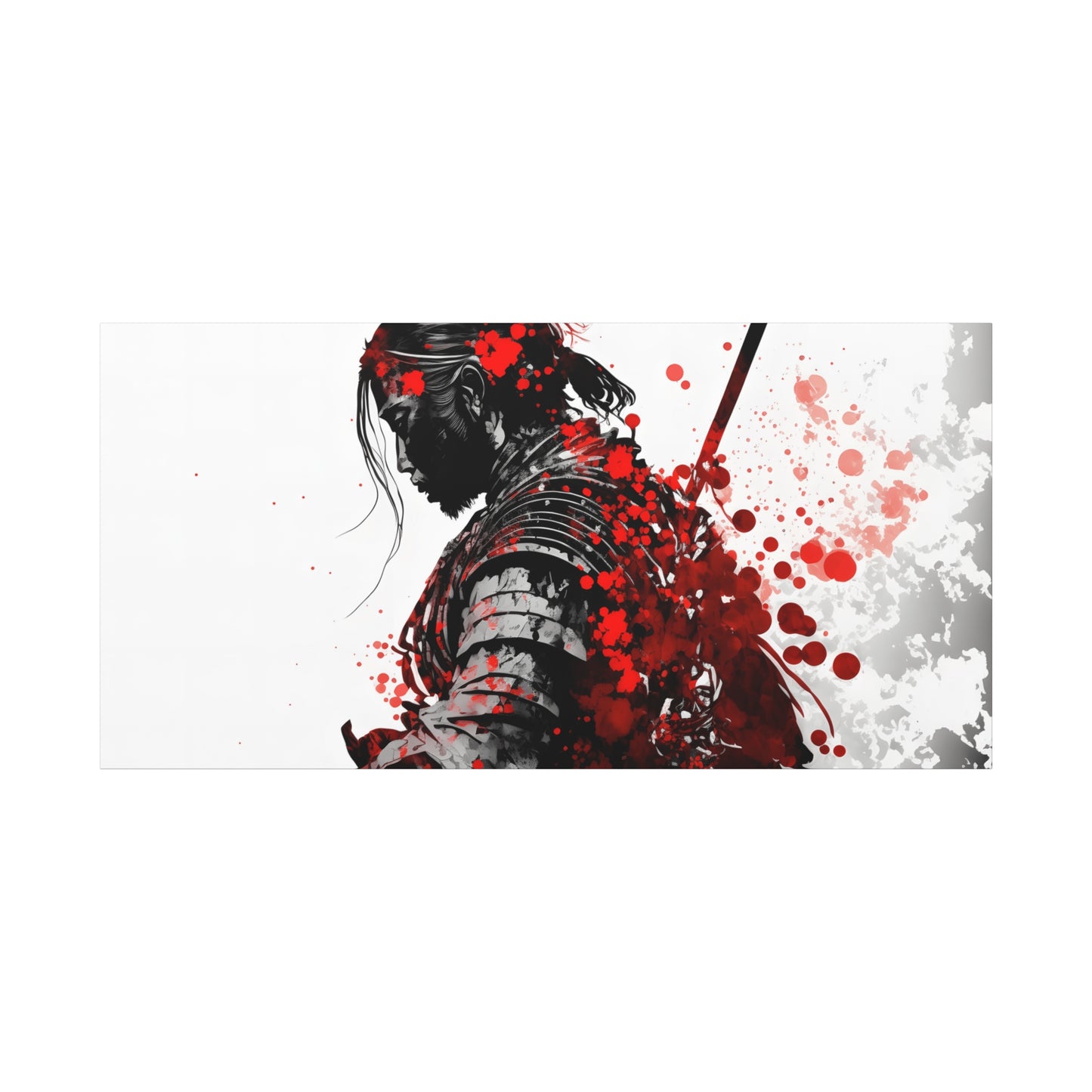 Samurai Warrior Ink Art – Red and Black Japanese Brush Style Canvas Print for Bold, Minimalist Spaces